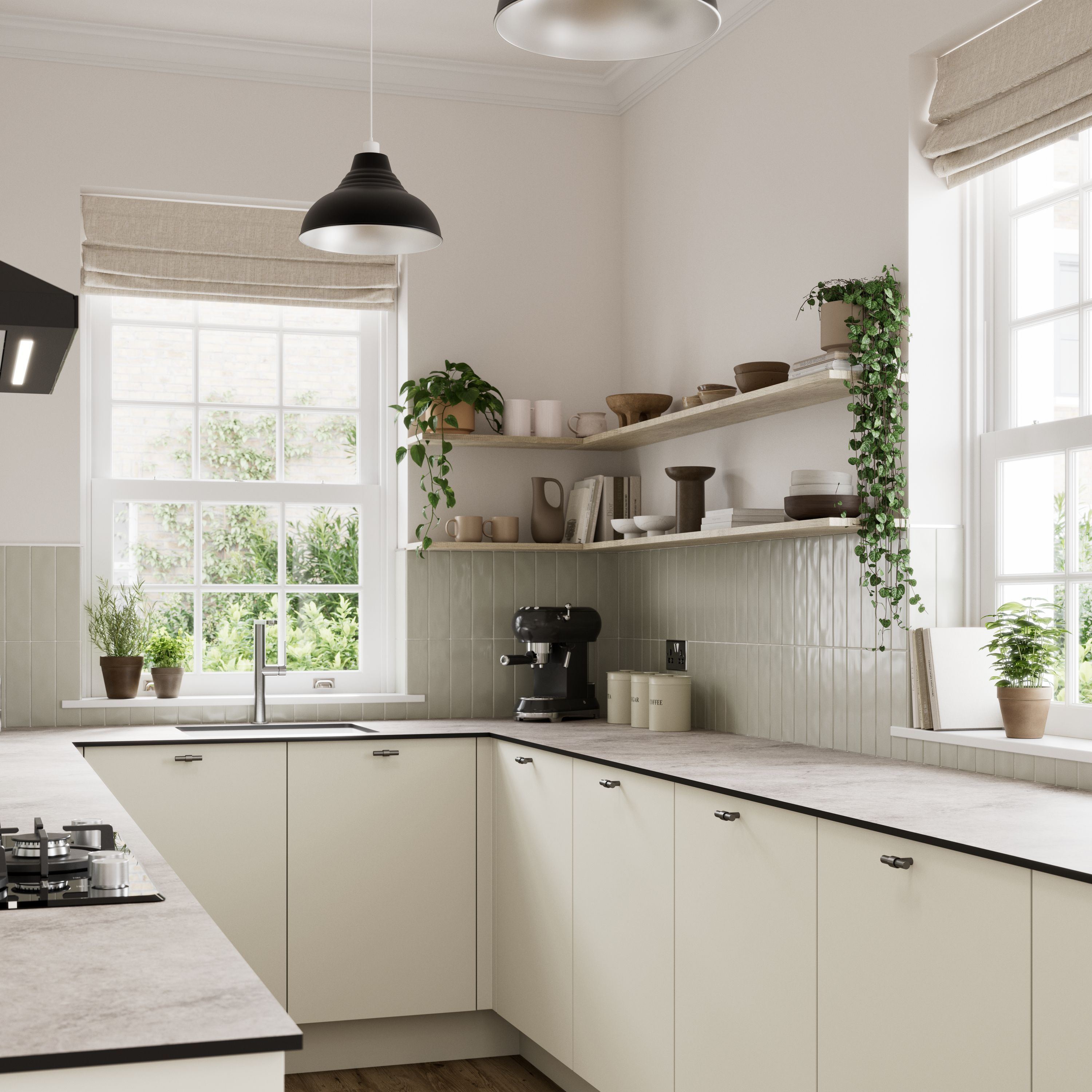 GoodHome Stevia Matt sandstone Slab Glazed Cabinet door (W)500mm (H)715mm (T)18mm