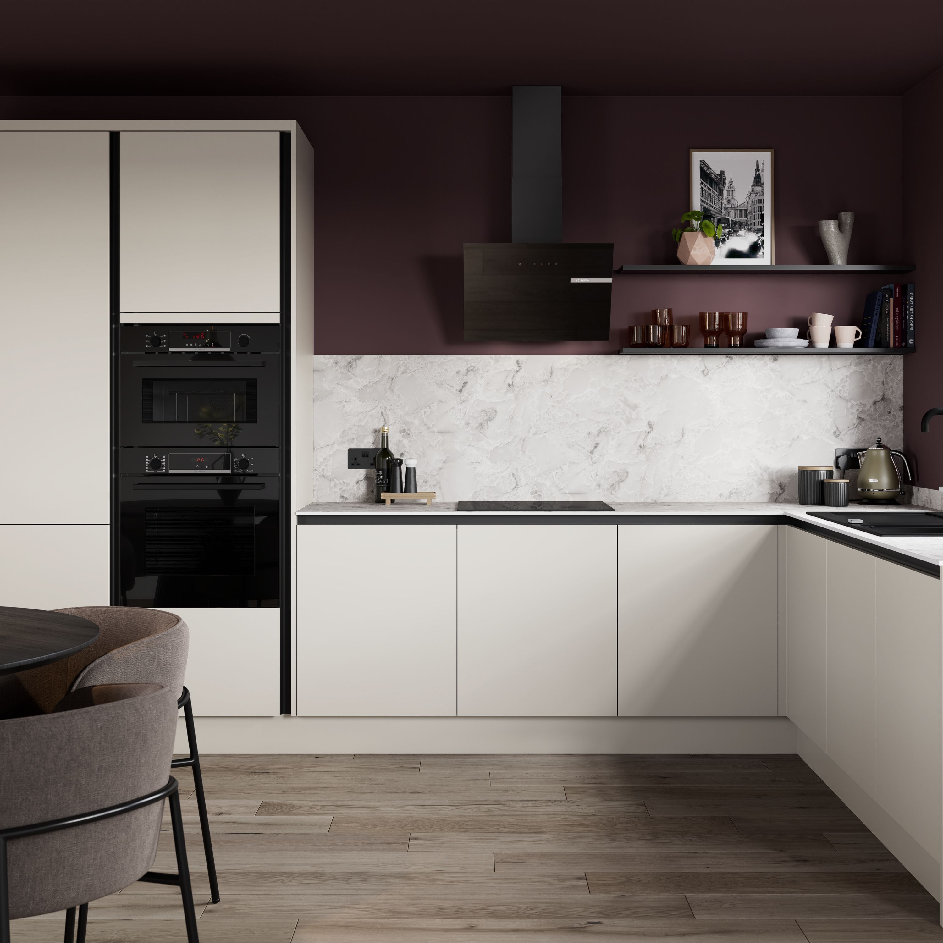 GoodHome Stevia Matt sandstone Slab Glazed Cabinet door (W)500mm (H)715mm (T)18mm