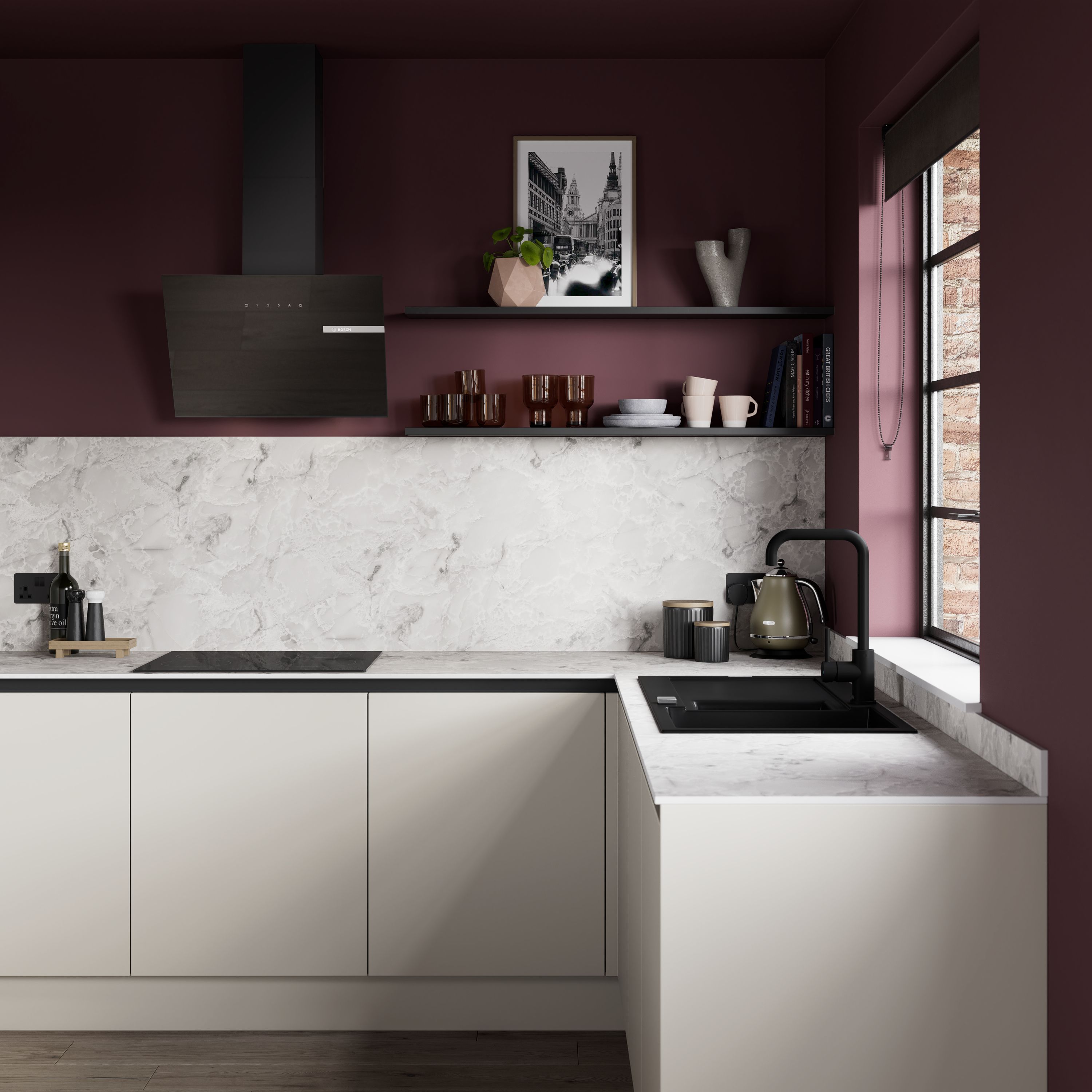 GoodHome Stevia Matt sandstone Slab Glazed Cabinet door (W)500mm (H)715mm (T)18mm