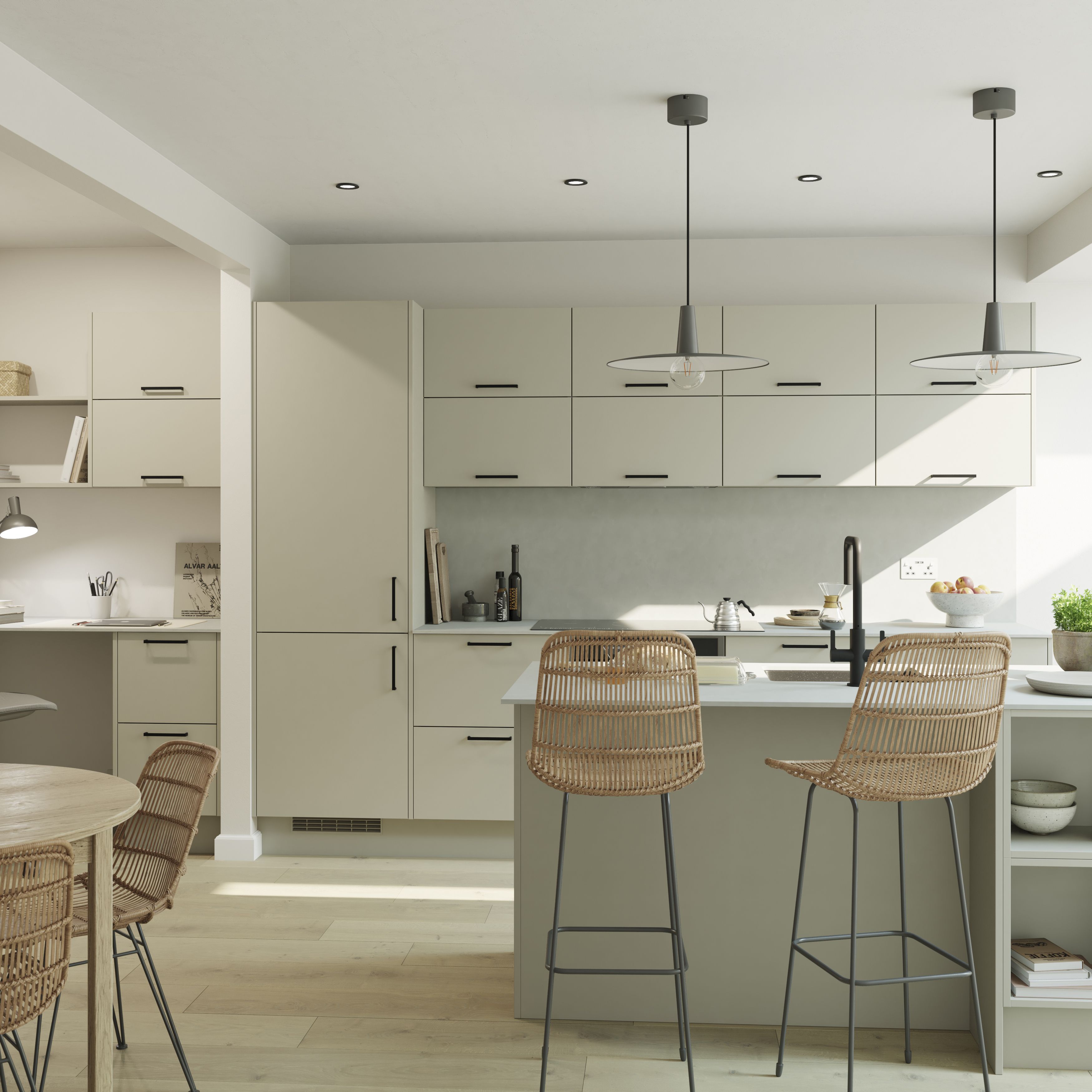 GoodHome Stevia Matt sandstone Slab Glazed Cabinet door (W)500mm (H)715mm (T)18mm