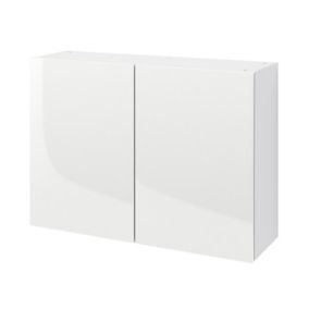 GoodHome Stevia Matt white Gloss white slab Wall Kitchen cabinet (W) 1000mm (H)720mm