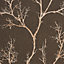 GoodHome Sudeley Brown Icy tree Metallic effect Textured Wallpaper