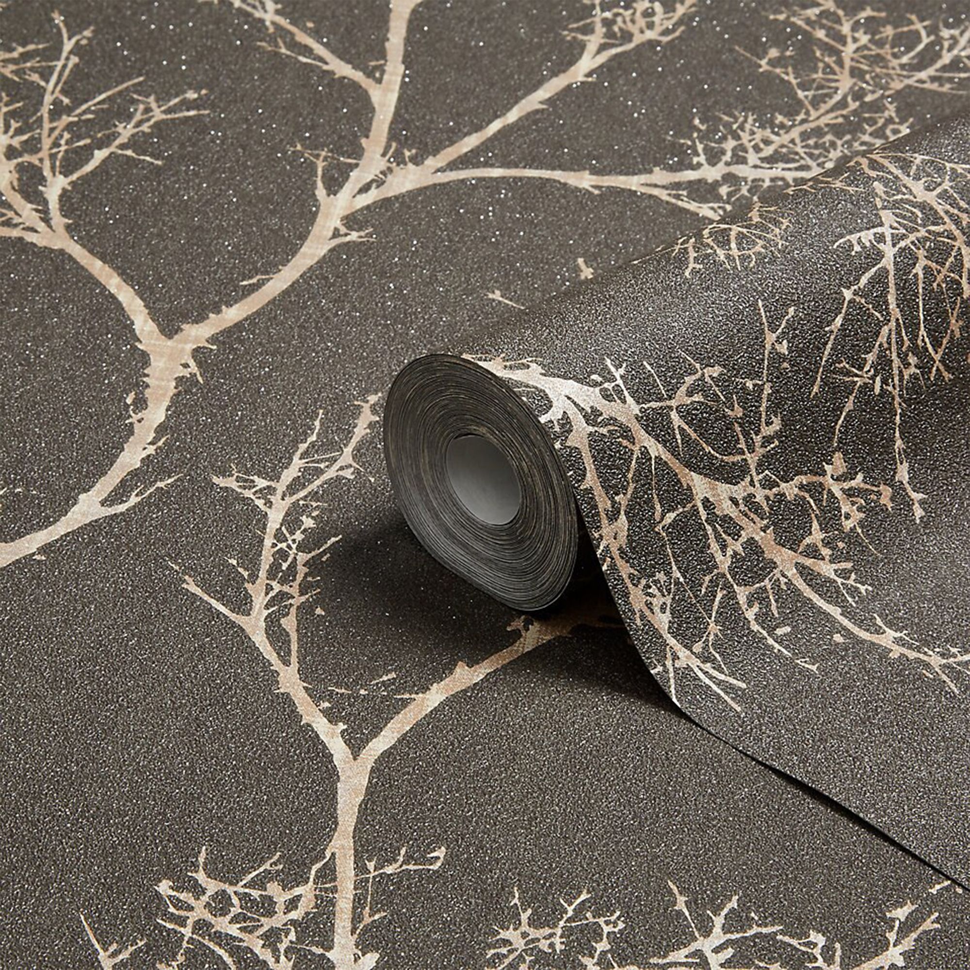 GoodHome Sudeley Brown Metallic effect Icy tree Textured Wallpaper