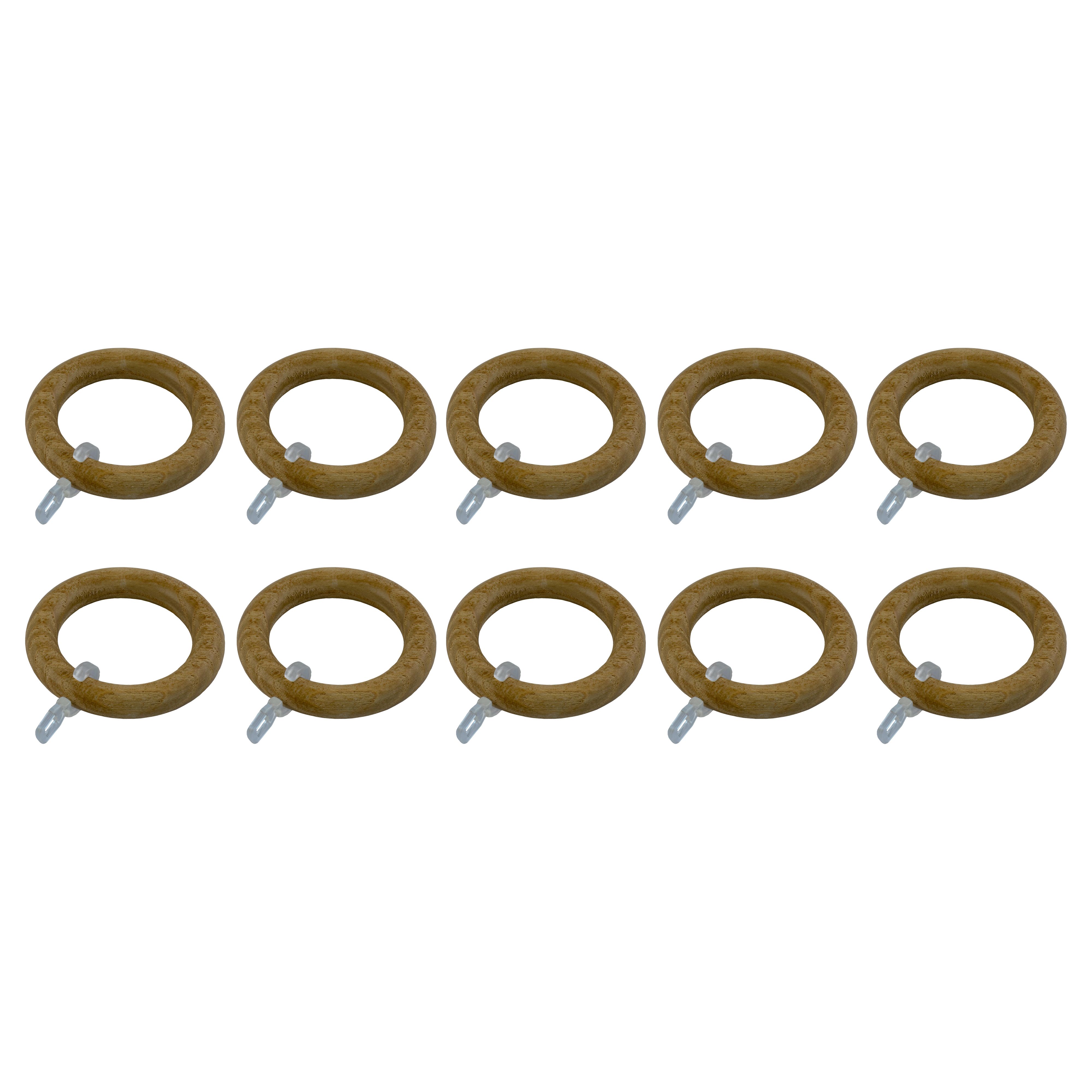 GoodHome Symi Oak effect Natural Curtain ring (Dia)28mm, Pack of 10