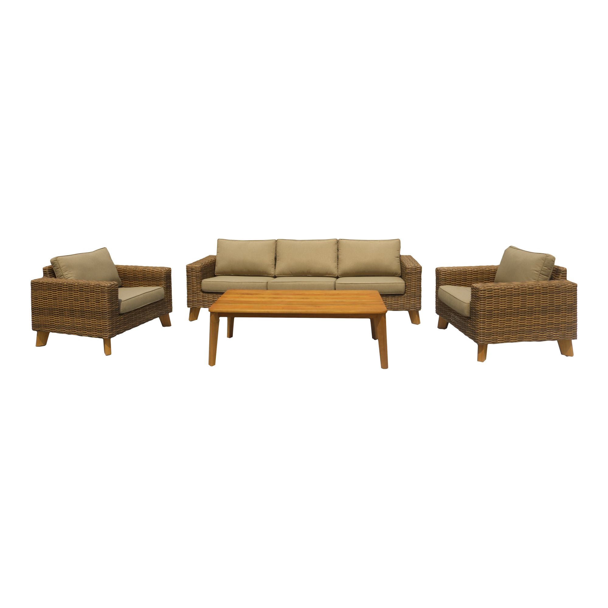 GoodHome Takutea Matt Brown Rattan effect 5 Seater Coffee set