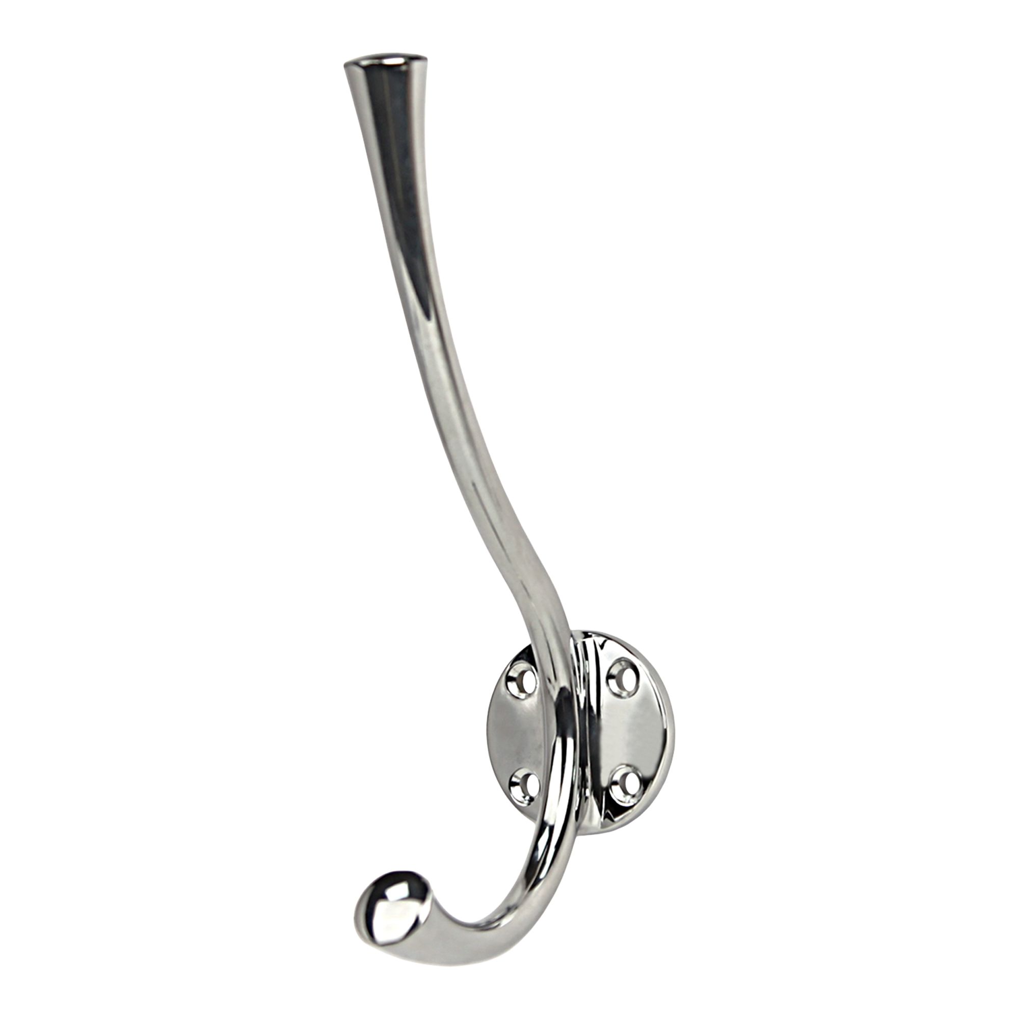GoodHome Tapered Chrome effect Zinc alloy Wall-mounted J-shaped Hat & coat Hook (H)167mm (D)78mm