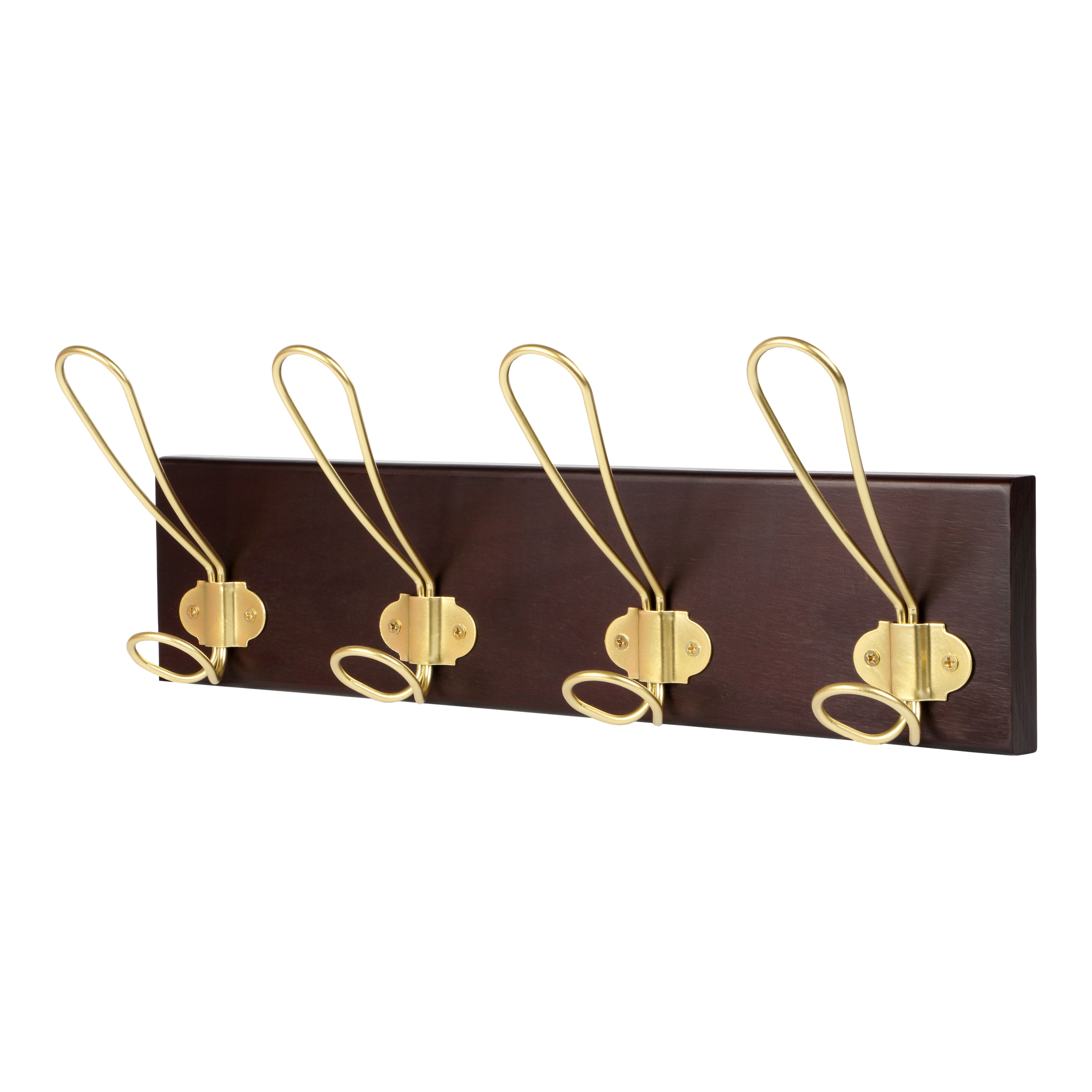 GoodHome Tapered Twist Satin Walnut Brass effect Pine 4 Hook rail (L)425mm (H)147mm