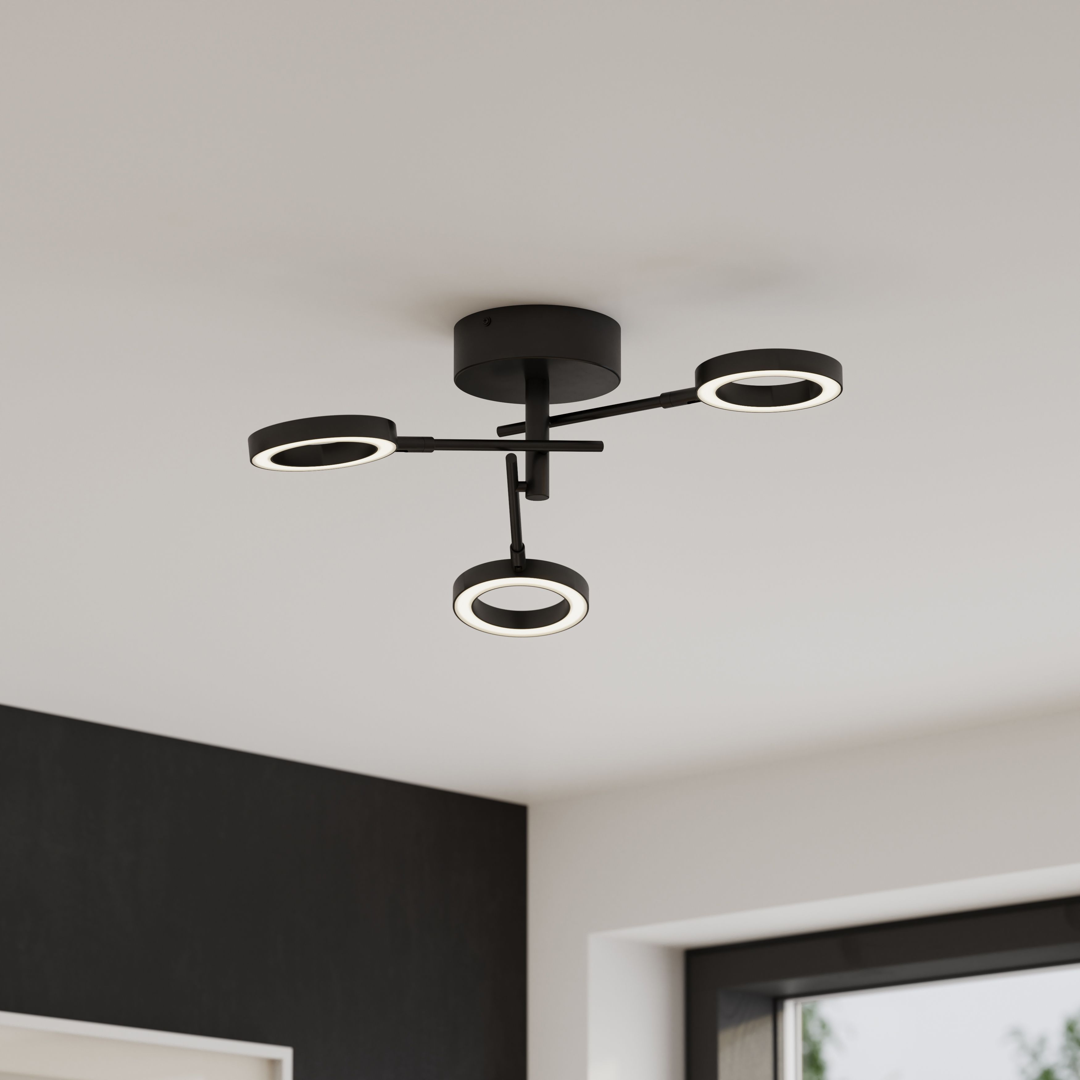 GoodHome Taphao Cyber Matt Metal & plastic Black 3 Lamp LED Circular Ceiling light