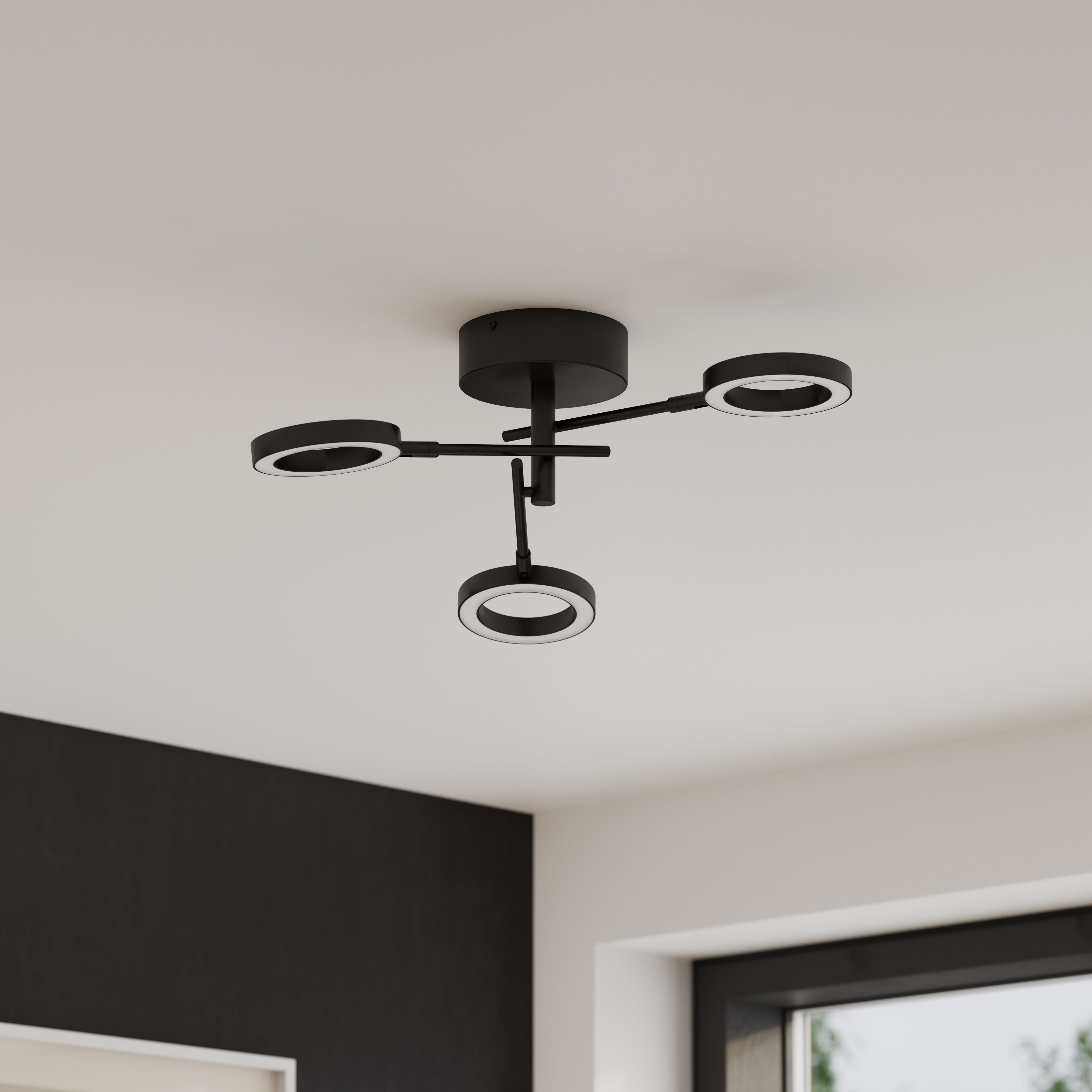 GoodHome Taphao Cyber Matt Metal & plastic Black 3 Lamp LED Circular Ceiling light