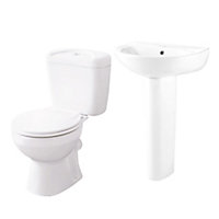 GoodHome Tapia White Open back Toilet & full pedestal basin