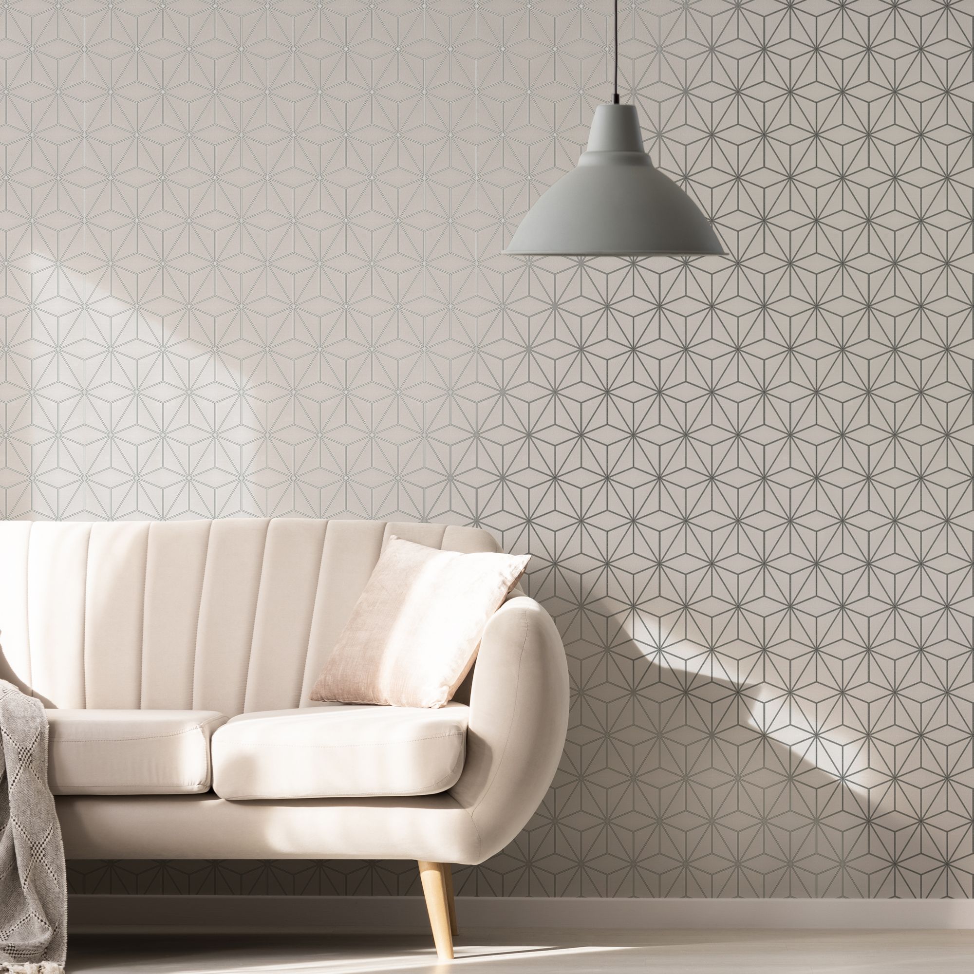 GoodHome Tattenhall Grey Geometric Metallic effect Textured Wallpaper