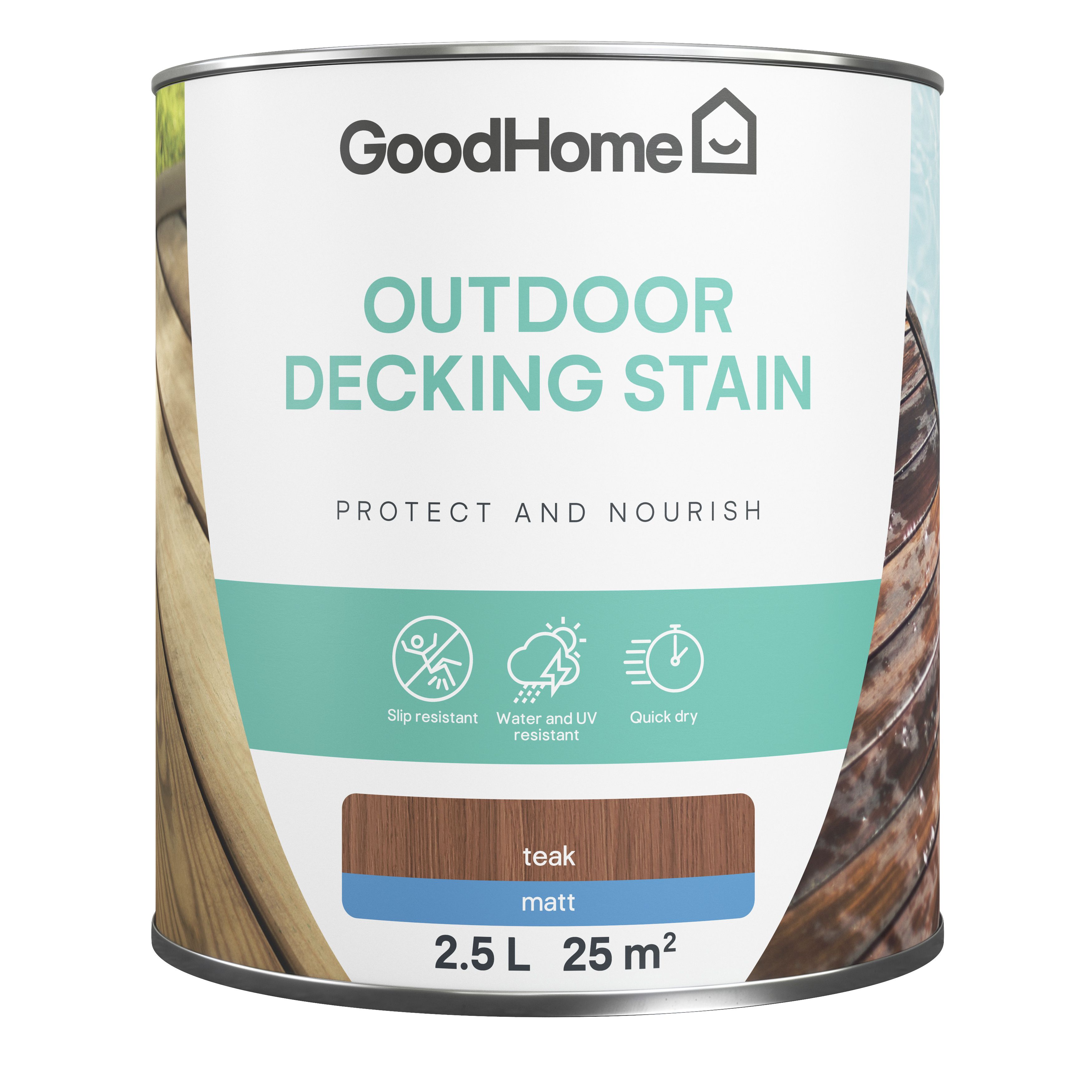 GoodHome Teak Matt Quick dry Decking Wood stain, 2.5L