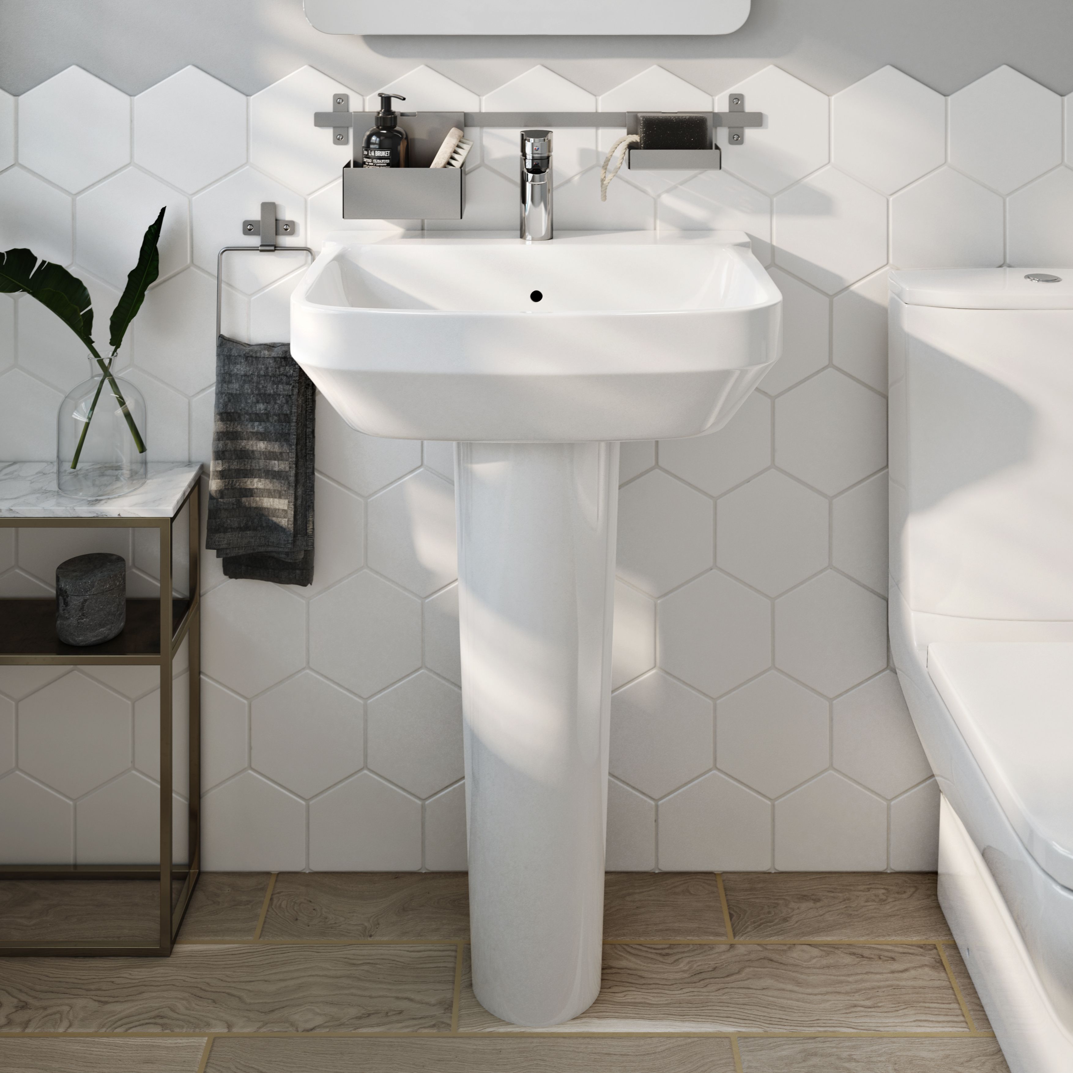 GoodHome Teesta Gloss White Oval Full pedestal 1 tap hole Basin (H)85.7cm (W)56cm
