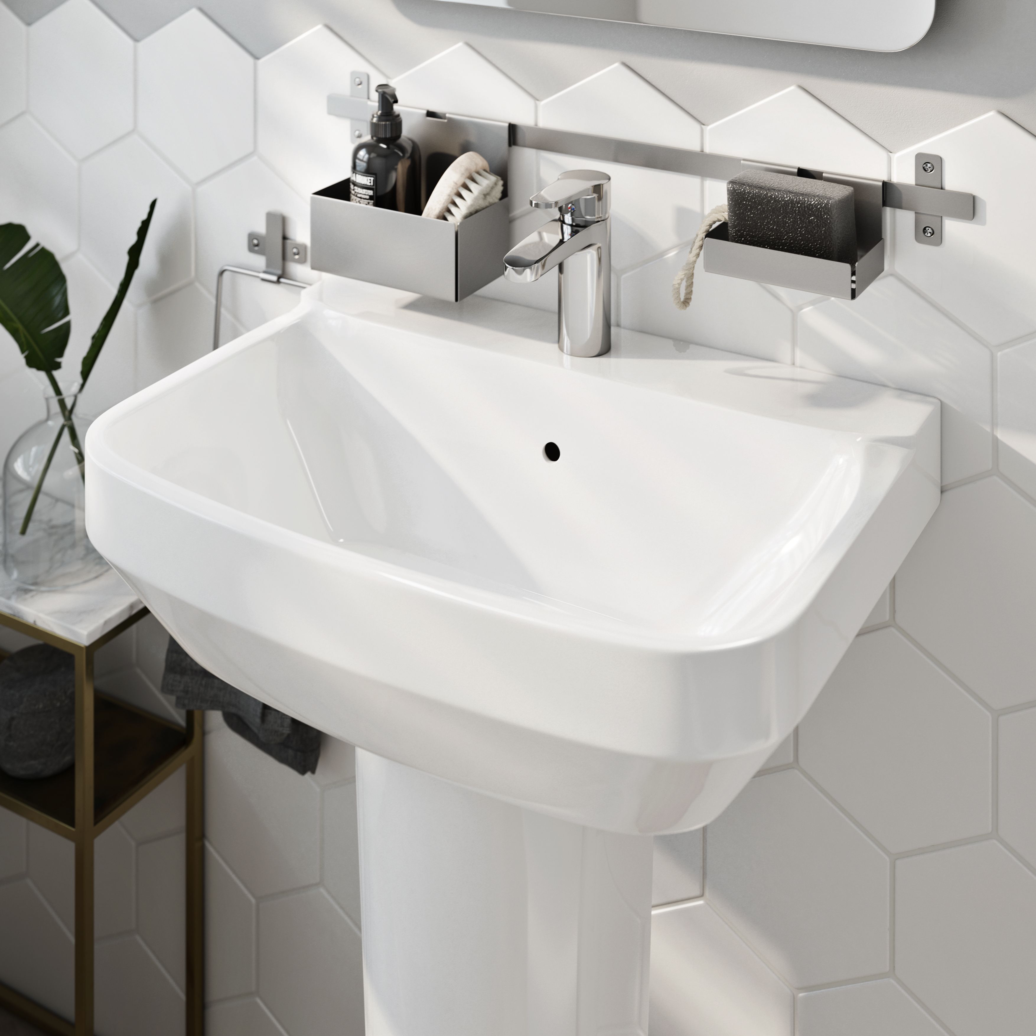 GoodHome Teesta Gloss White Oval Full pedestal 1 tap hole Basin (H)85.7cm (W)56cm