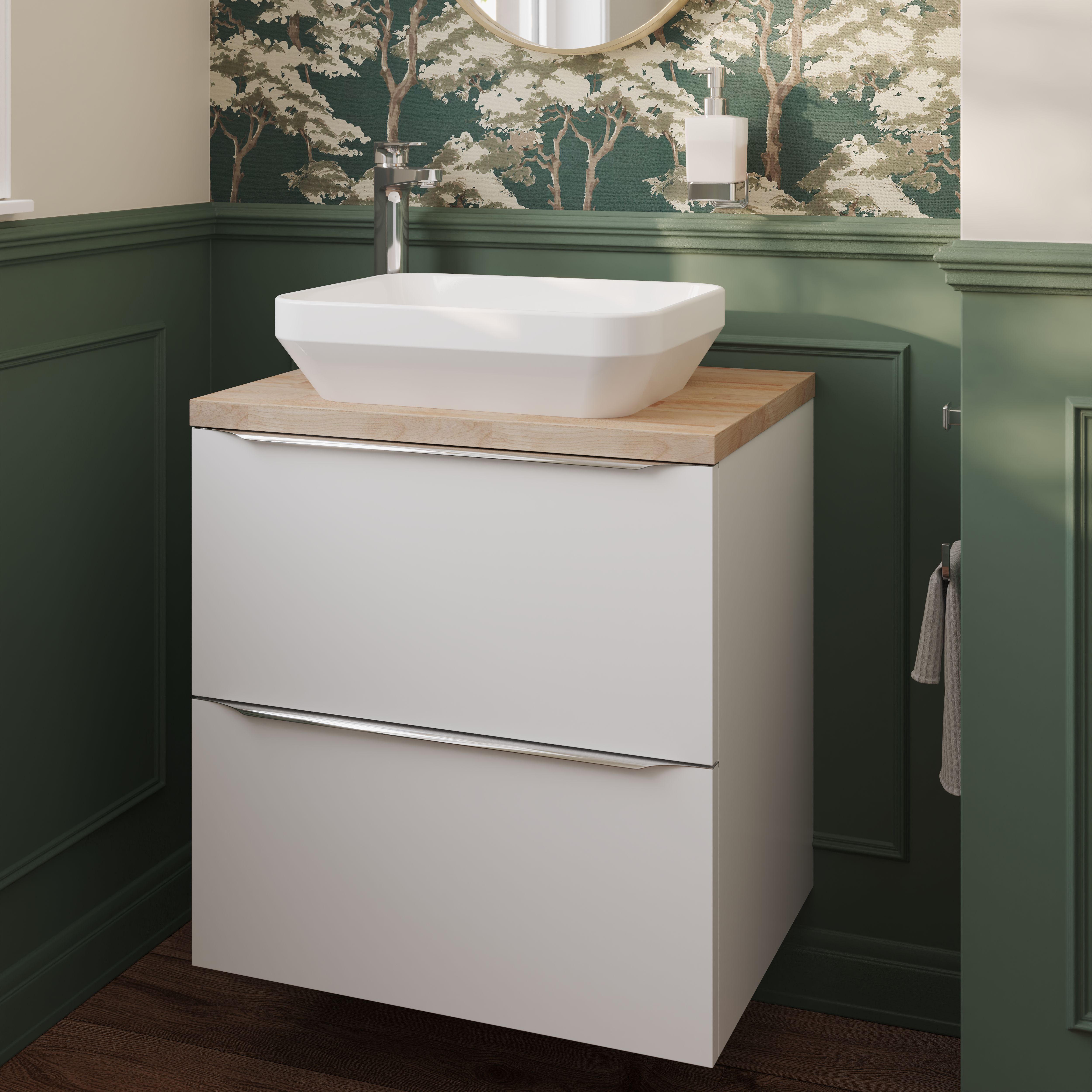 GoodHome Teesta Satin White Rectangular Counter top Basin (W)45cm