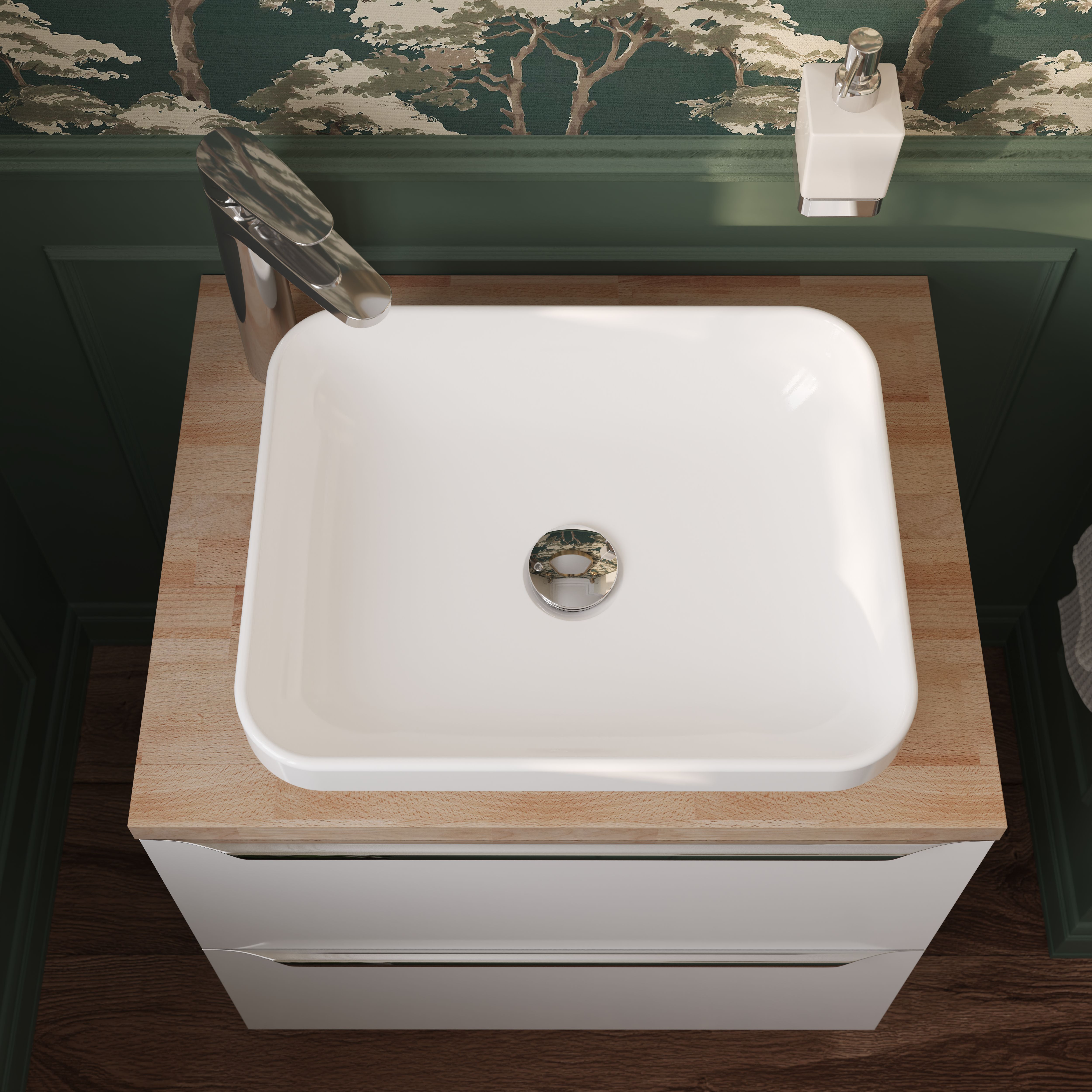 GoodHome Teesta Satin White Rectangular Counter top Basin (W)45cm