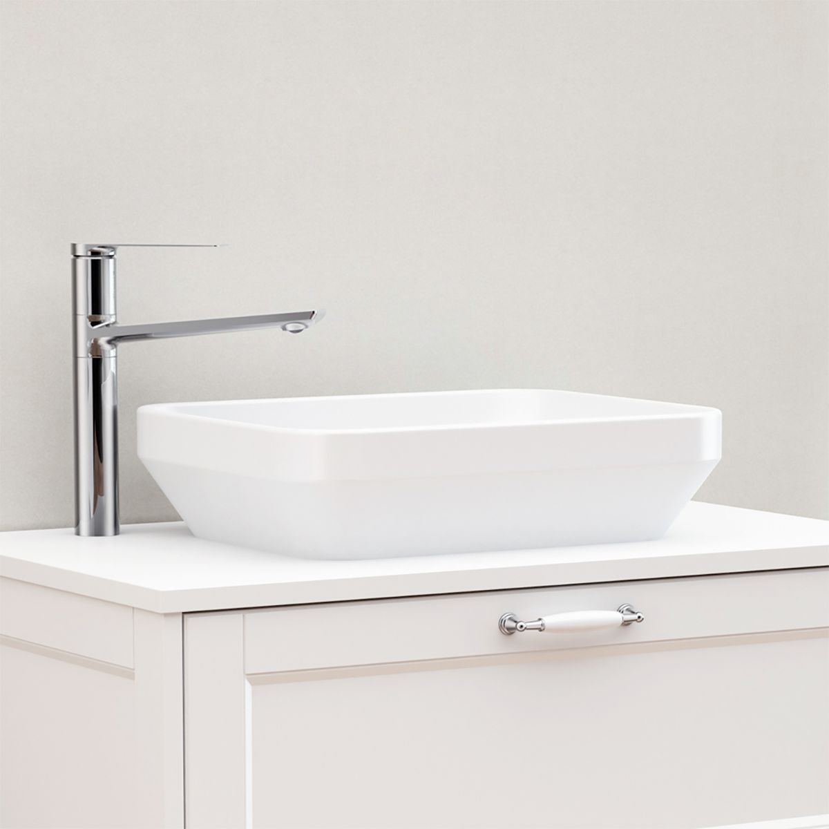 GoodHome Teesta Satin White Rectangular Counter top Basin (W)45cm