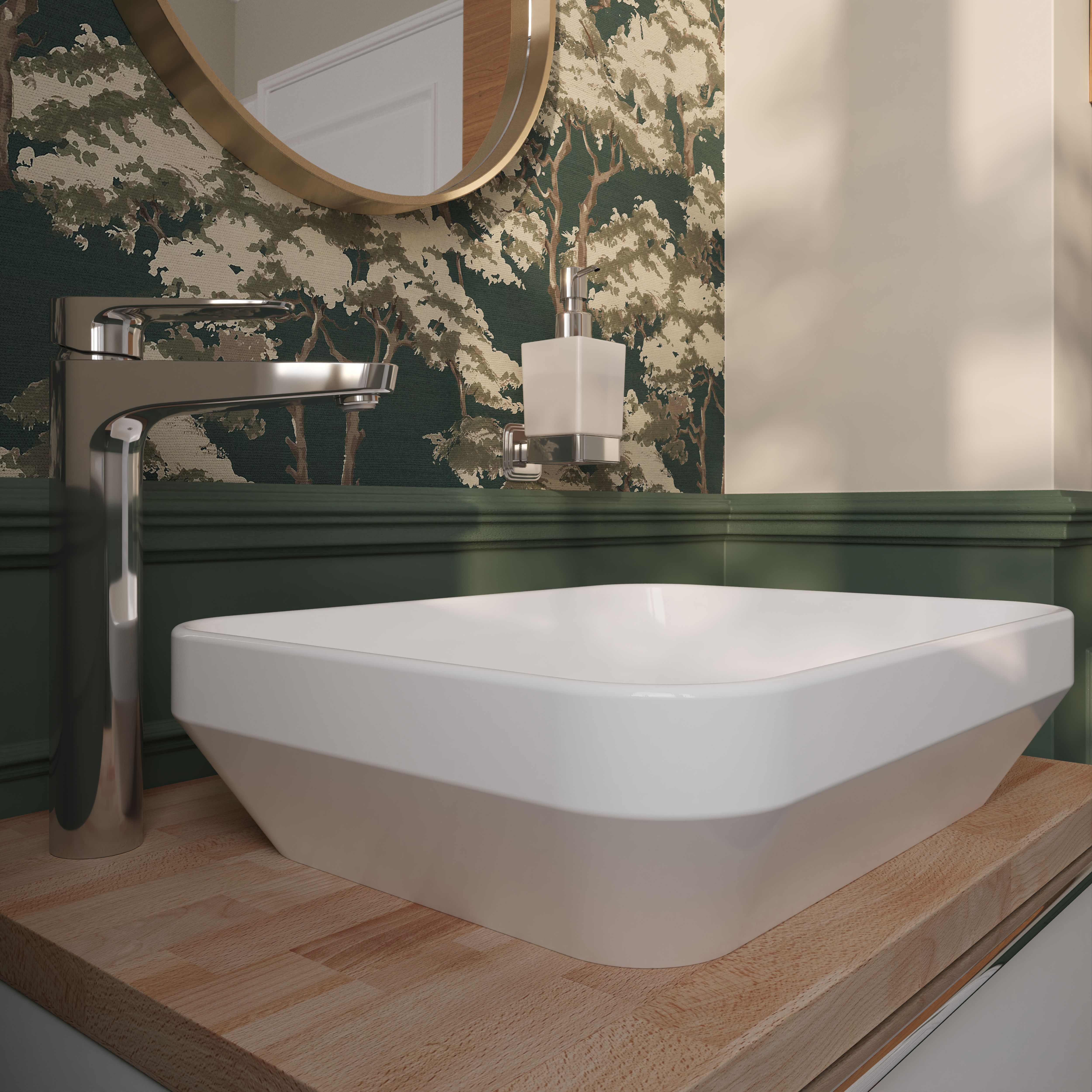 GoodHome Teesta Satin White Rectangular Counter top Basin (W)45cm