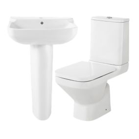 GoodHome Teesta White Close-coupled Floor-mounted Toilet & full pedestal basin