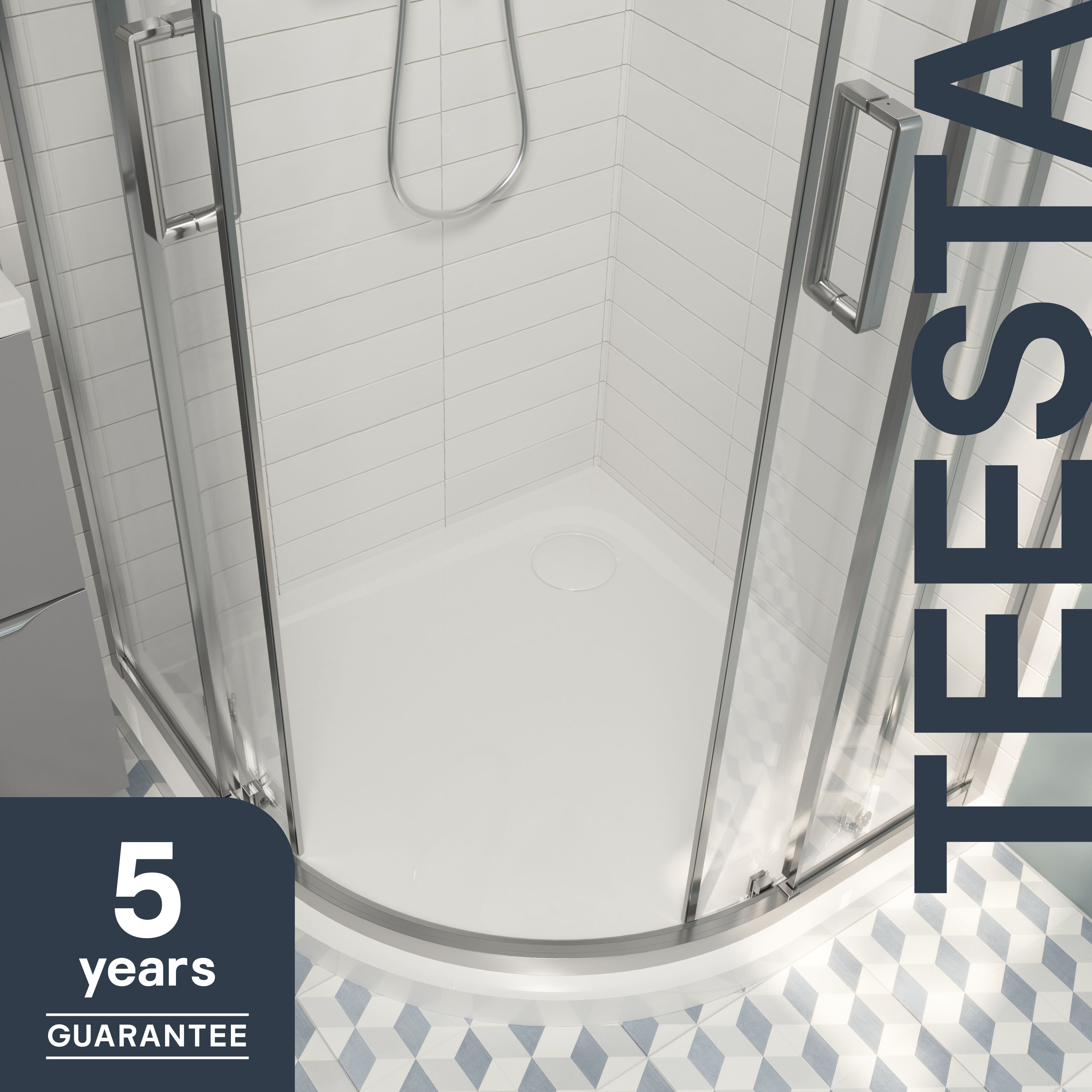 GoodHome Teesta White Quadrant Corner drain Shower tray (L)900mm (W)900mm (H) 27mm