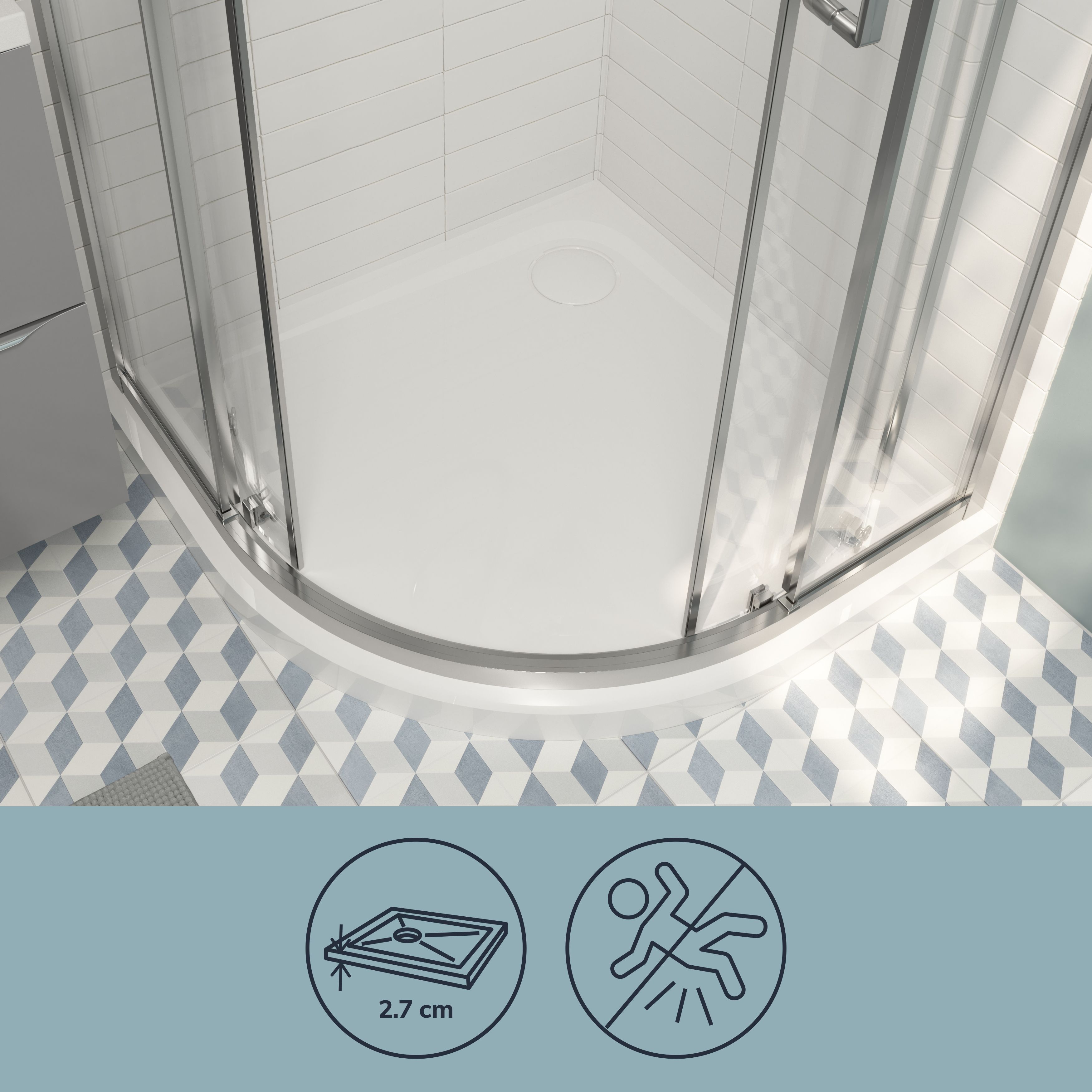 GoodHome Teesta White Quadrant Corner drain Shower tray (L)900mm (W)900mm (H) 27mm