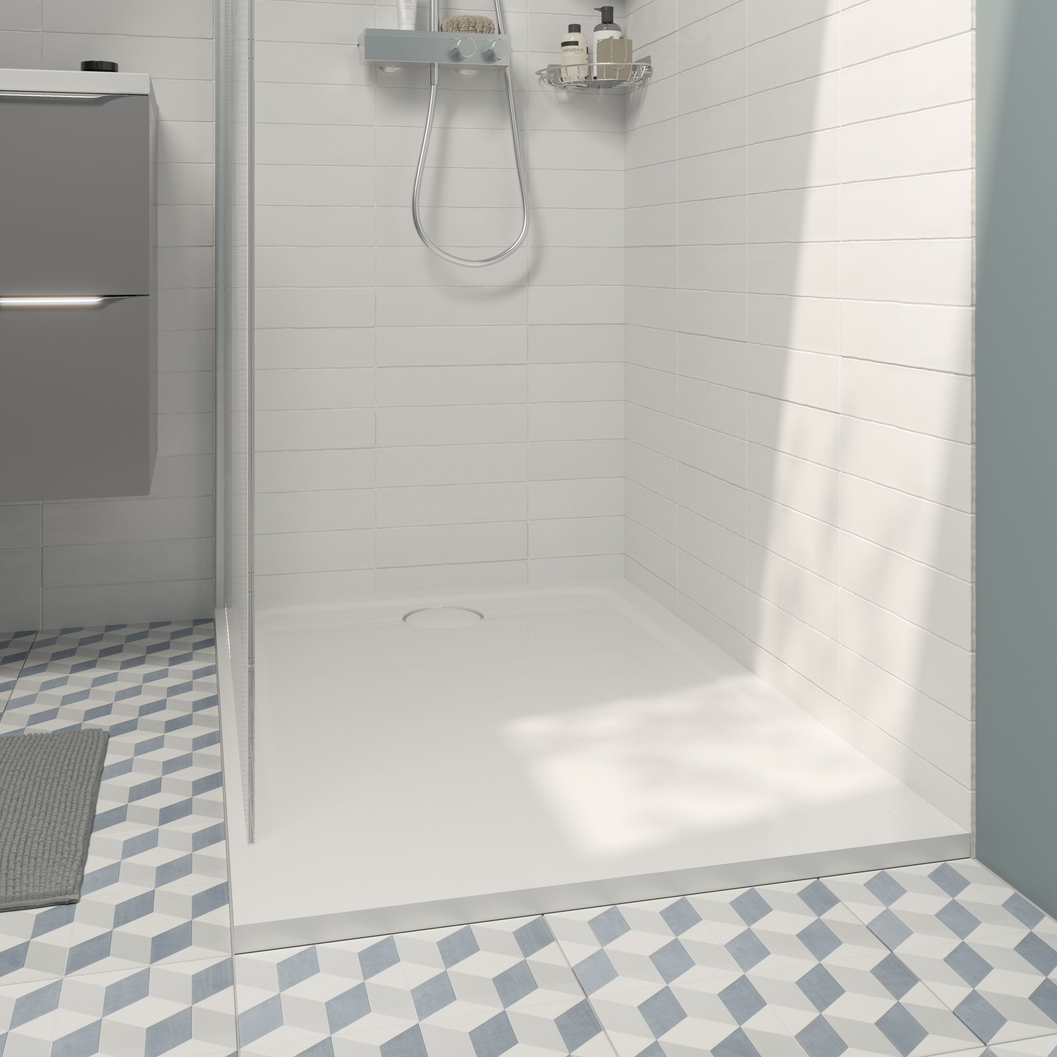 GoodHome Teesta White Rectangular End drain Shower tray (L)800mm (W)1200mm (H) 27mm