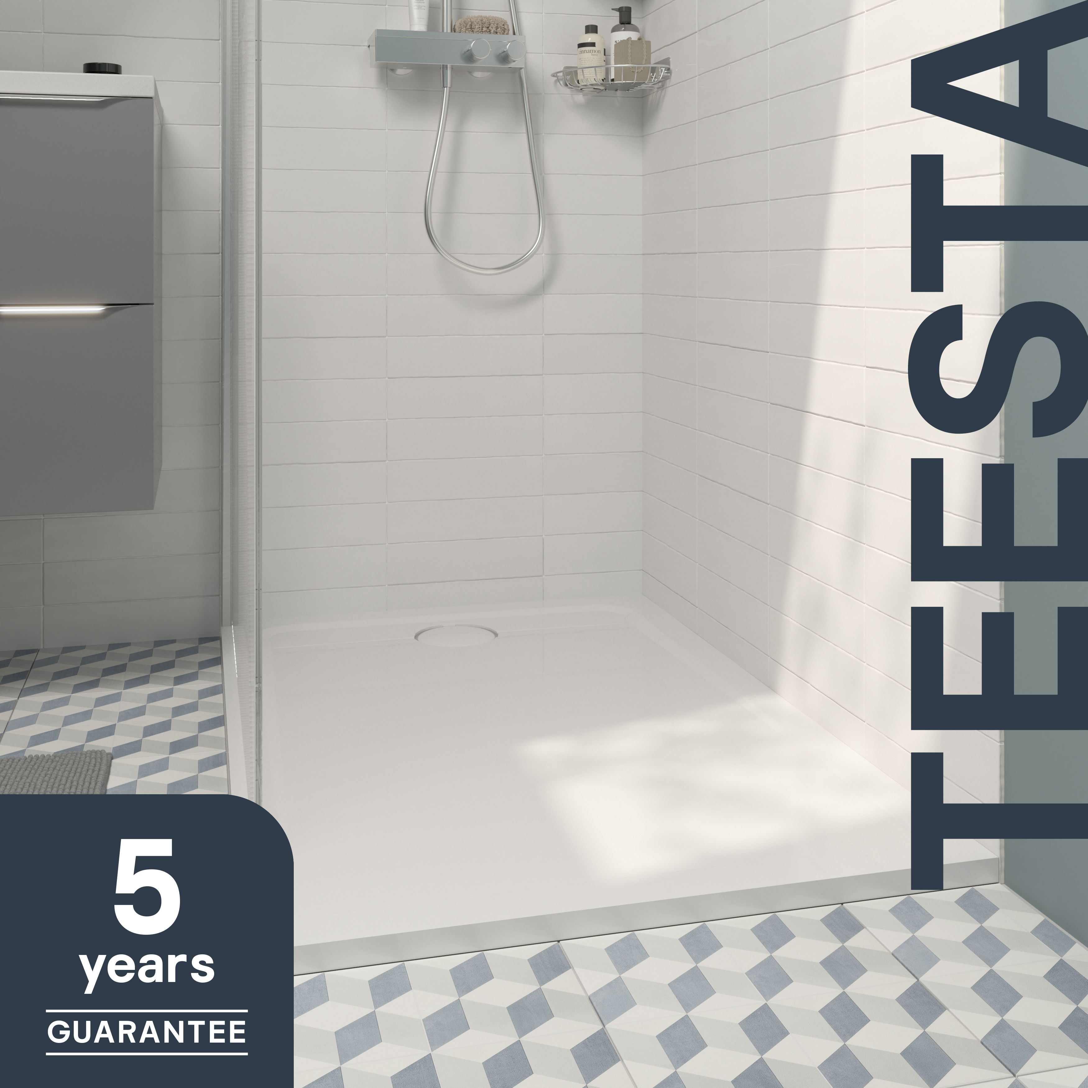 GoodHome Teesta White Rectangular End drain Shower tray (L)800mm (W)1200mm (H) 27mm