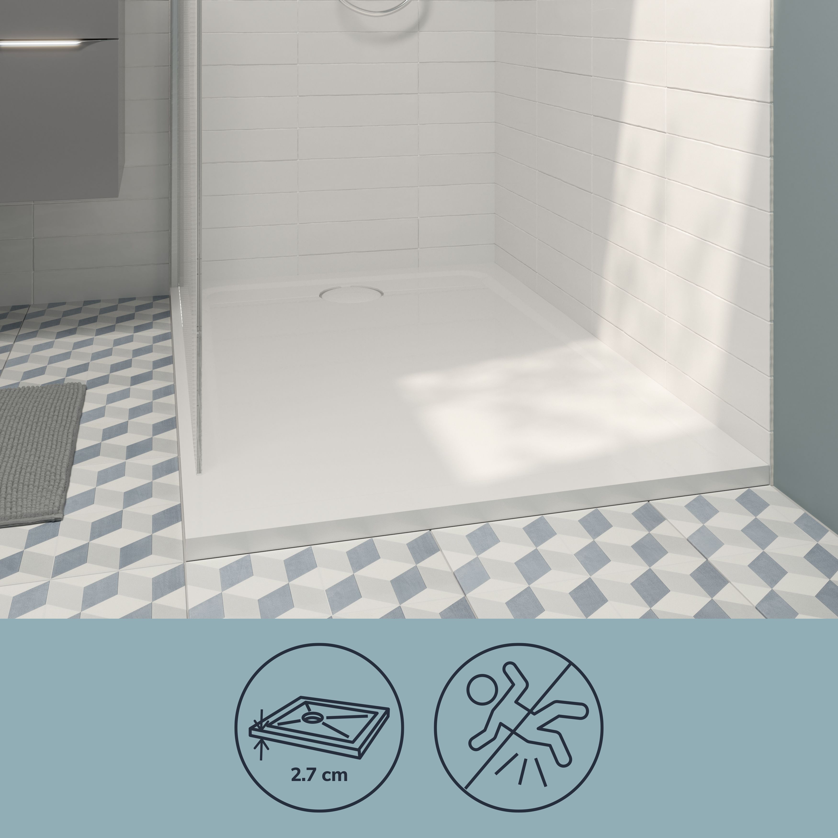 GoodHome Teesta White Rectangular End drain Shower tray (L)800mm (W)1200mm (H) 27mm