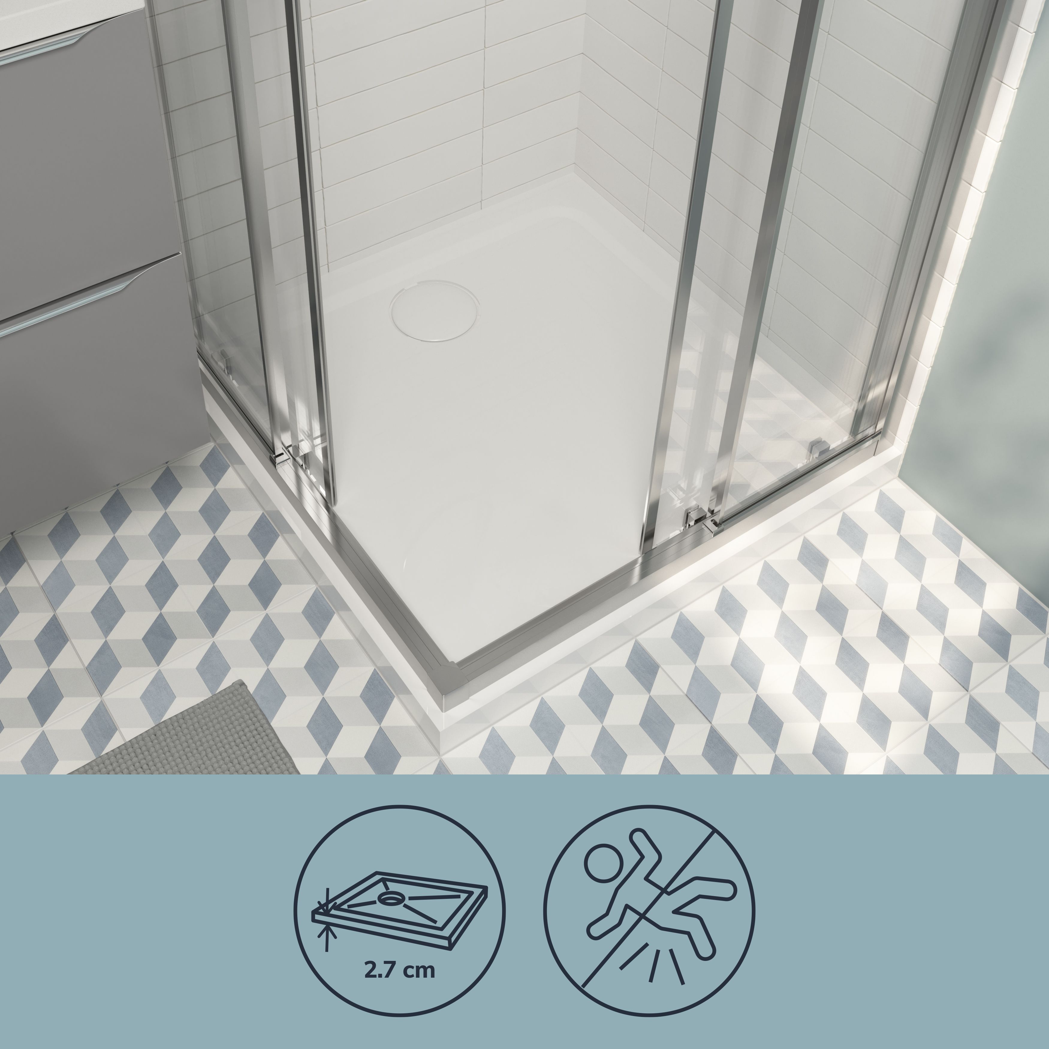GoodHome Teesta White Square End drain Shower tray (L)800mm (W)800mm (H) 27mm