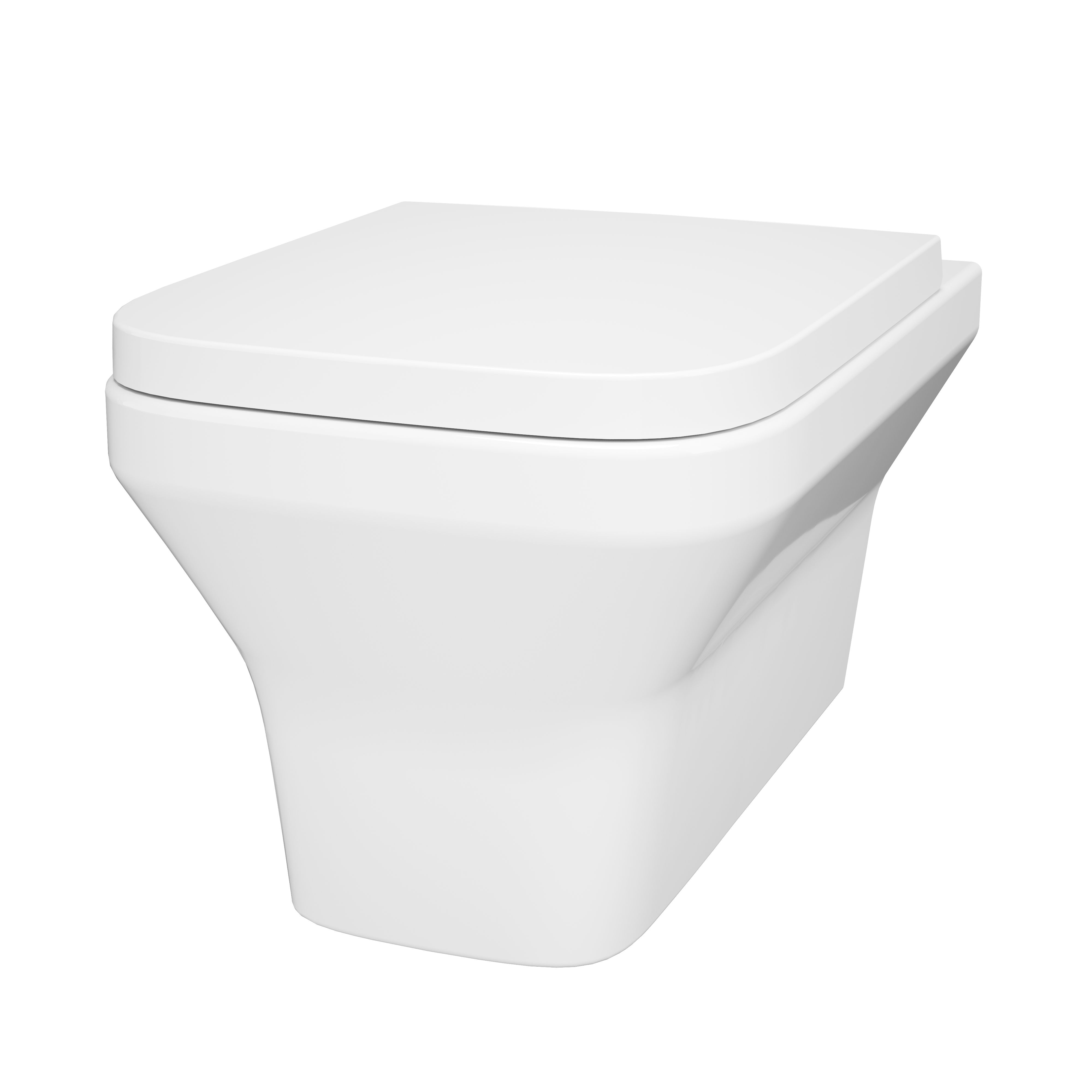 GoodHome Teesta White Vortex rimless Wall hung Square Toilet pan with ...