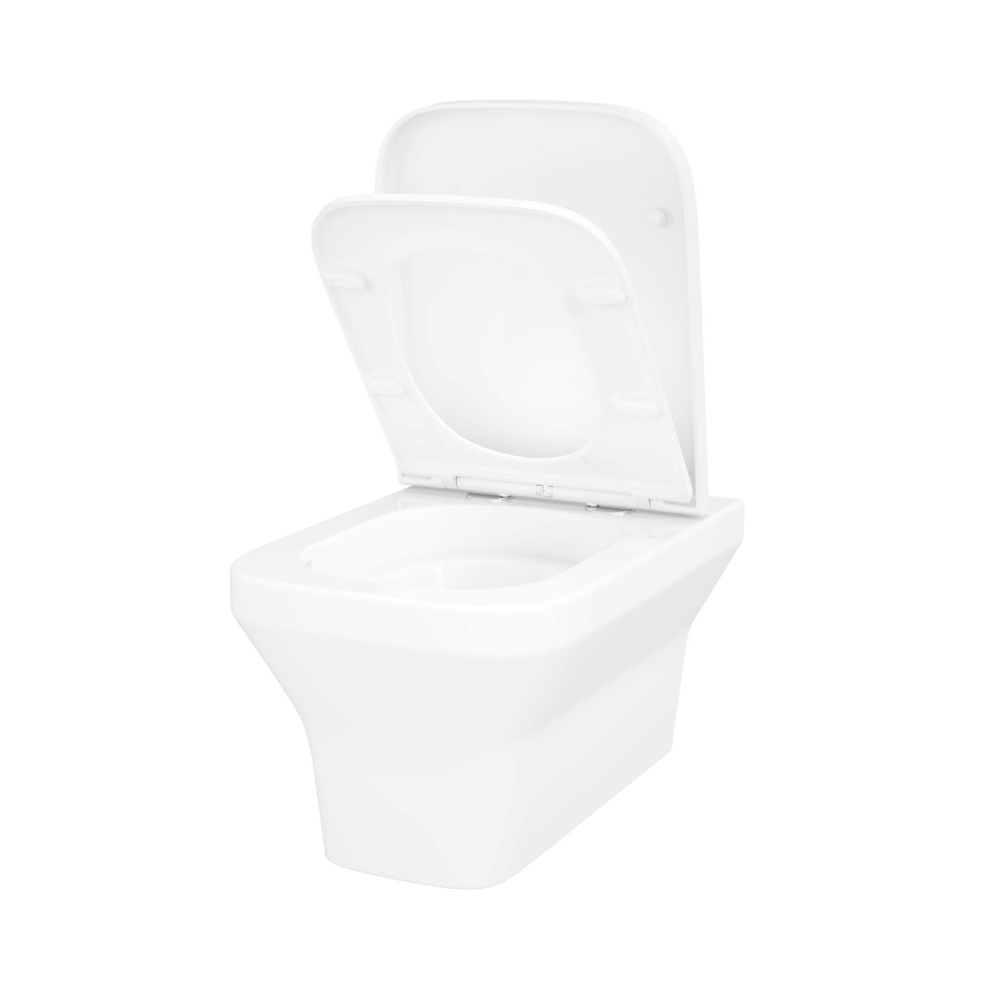 GoodHome Teesta White Vortex rimless Wall hung Square Toilet pan with ...