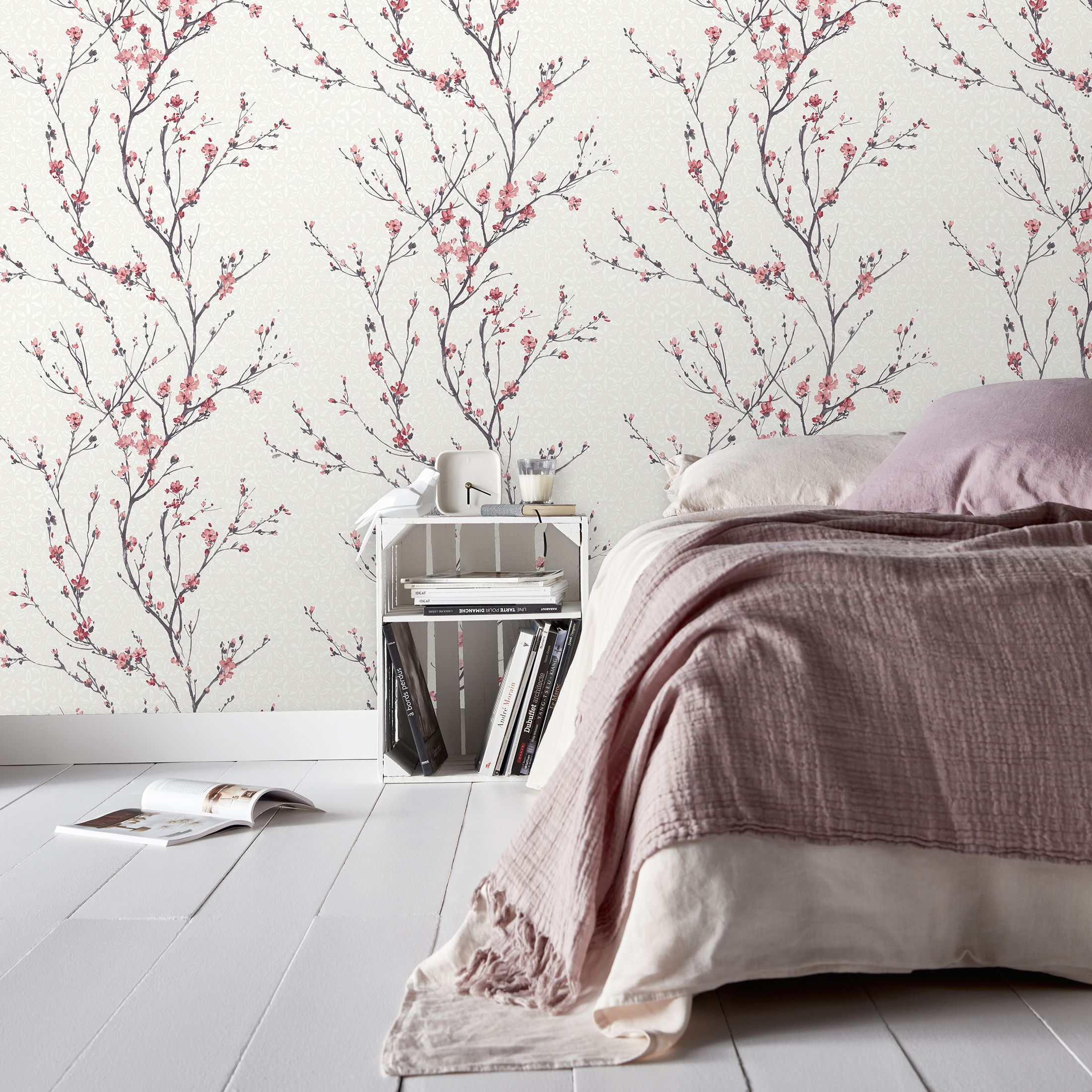 GoodHome Teff Pink Floral Textured Wallpaper | DIY At B&Q