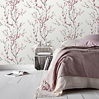 GoodHome Teff Pink Floral Textured Wallpaper