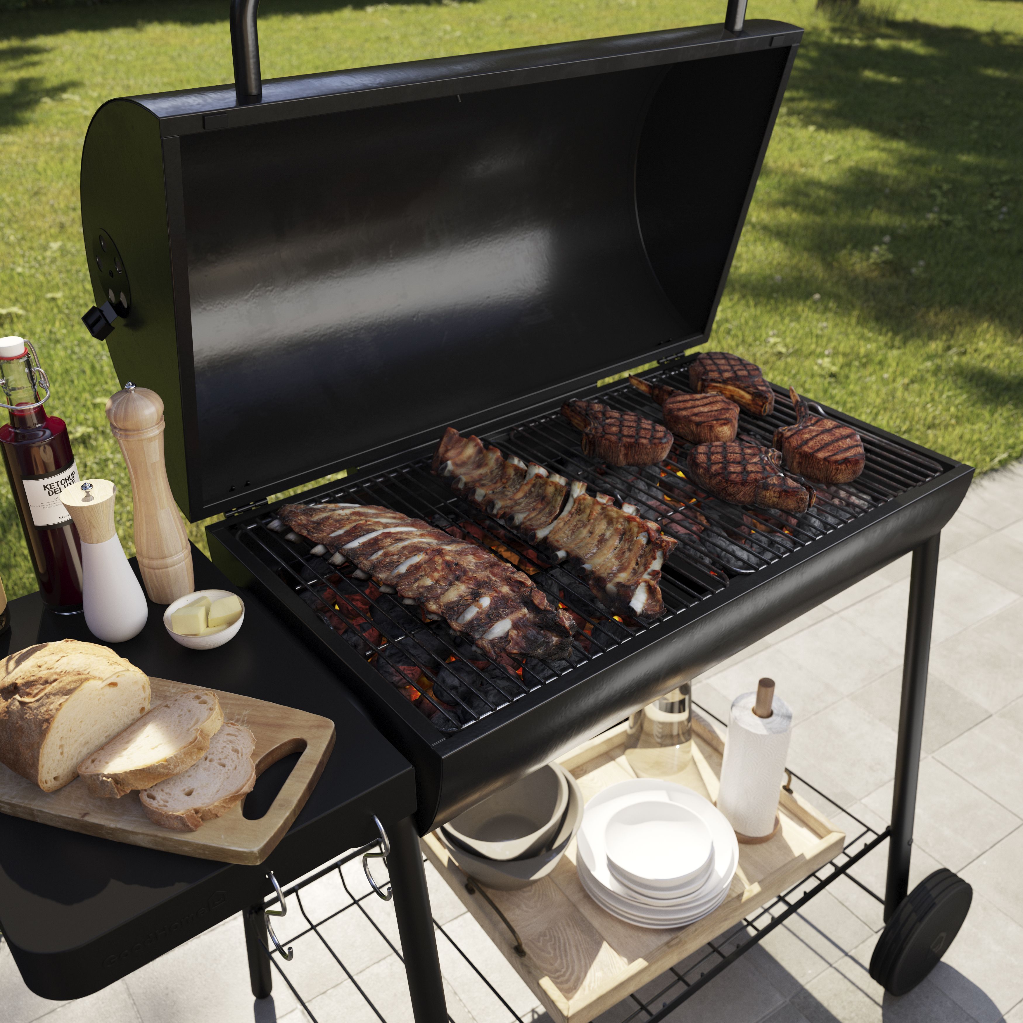 GoodHome Tehama Black Charcoal BBQ