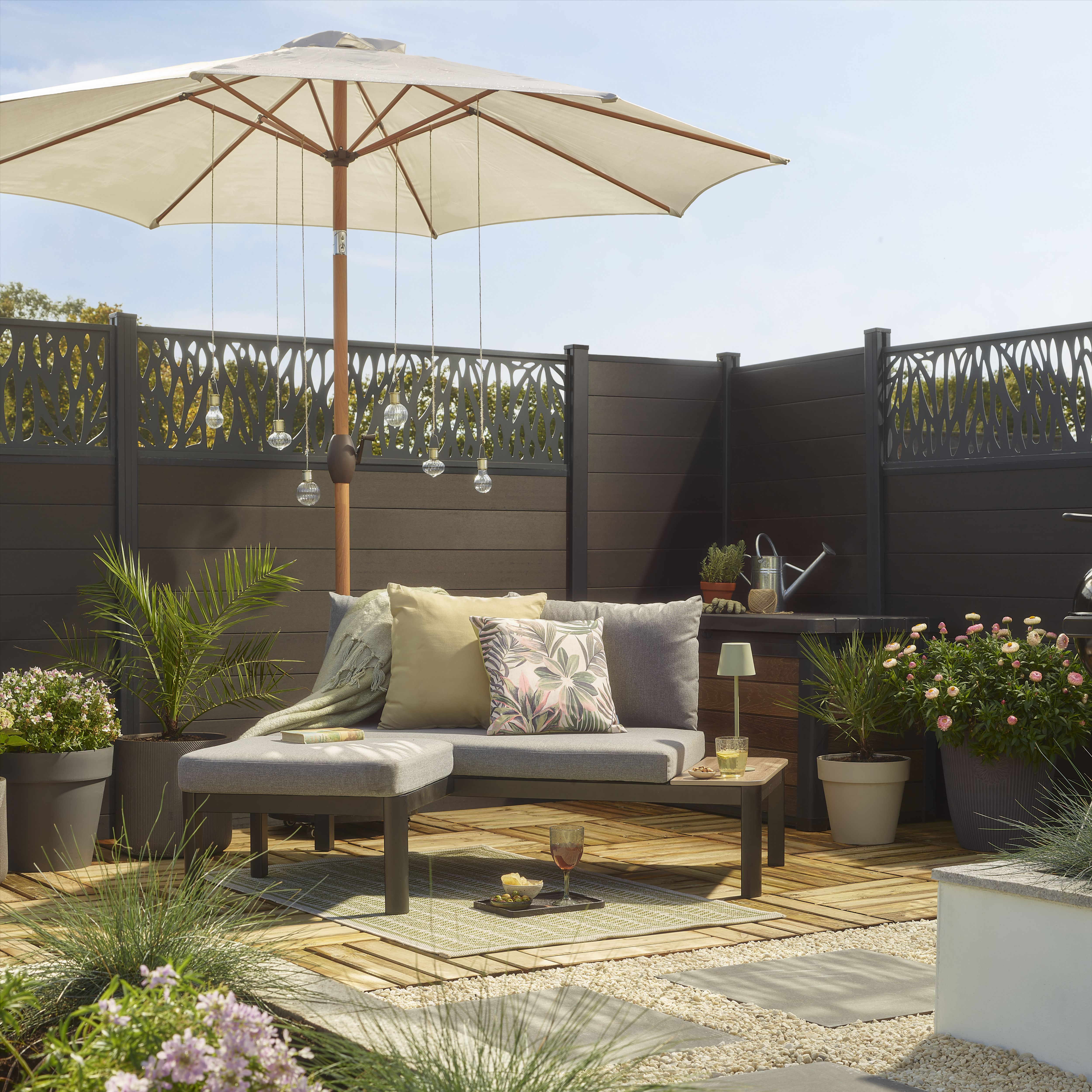 GoodHome Thilia Grey 2 Seater Garden furniture set