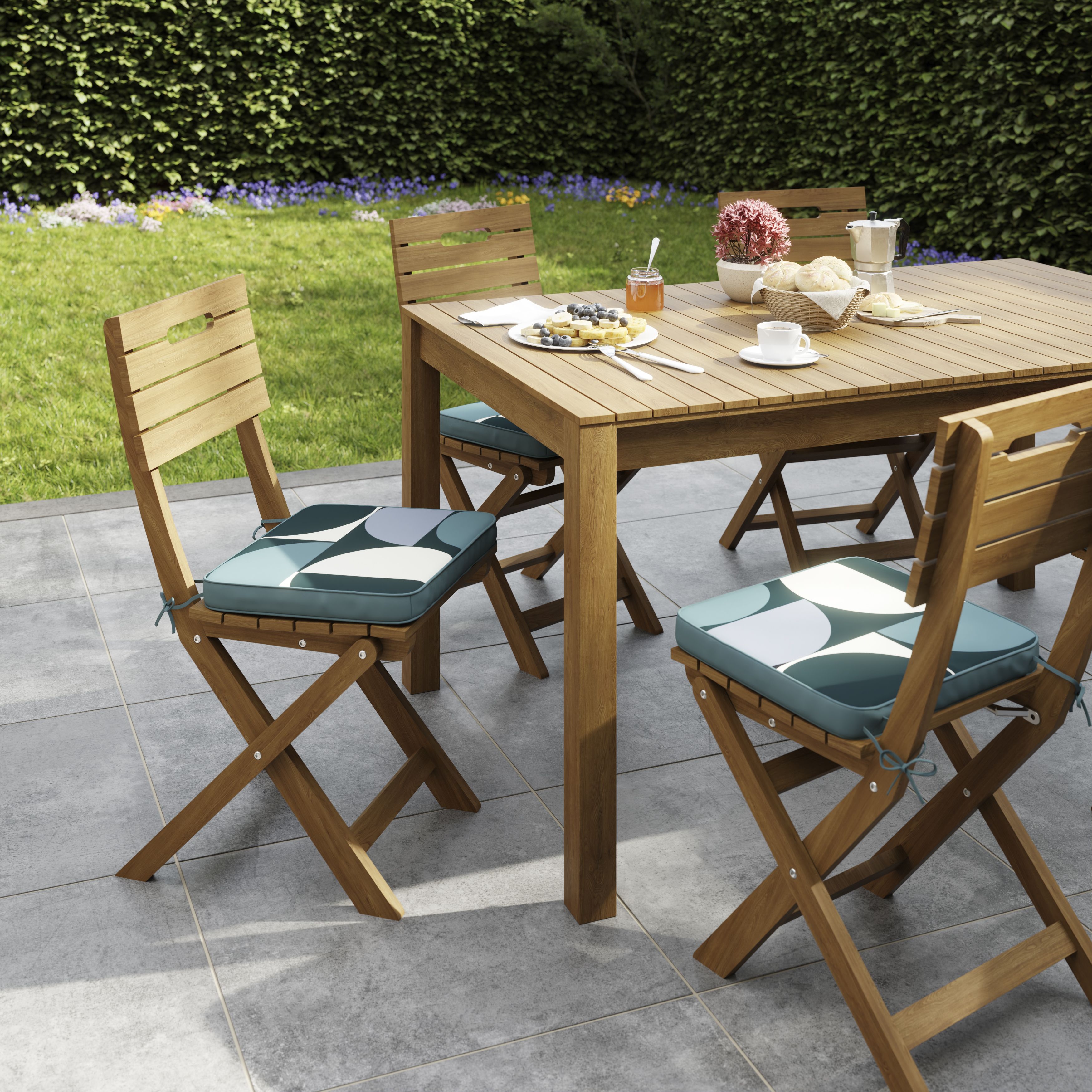 GoodHome Tiga Blue Totem Square Seat pad (L)40cm x (W)36cm