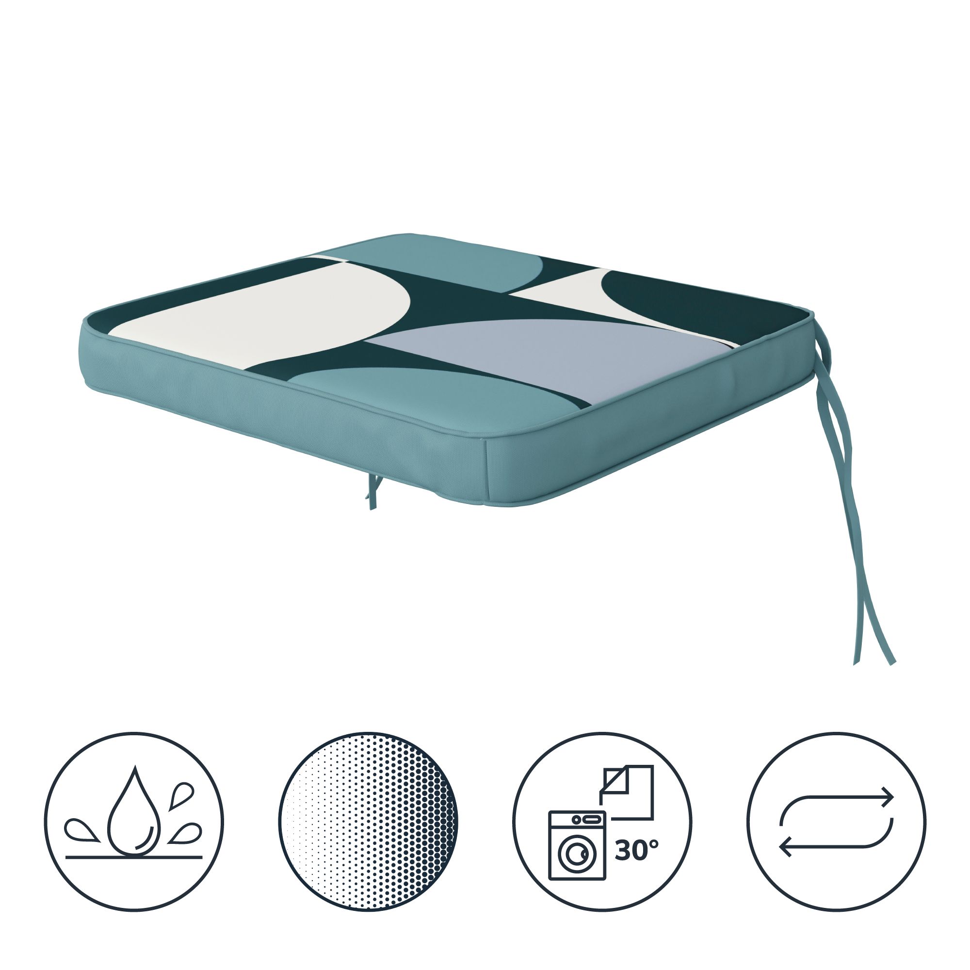 GoodHome Tiga Blue Totem Square Seat pad (L)40cm x (W)36cm