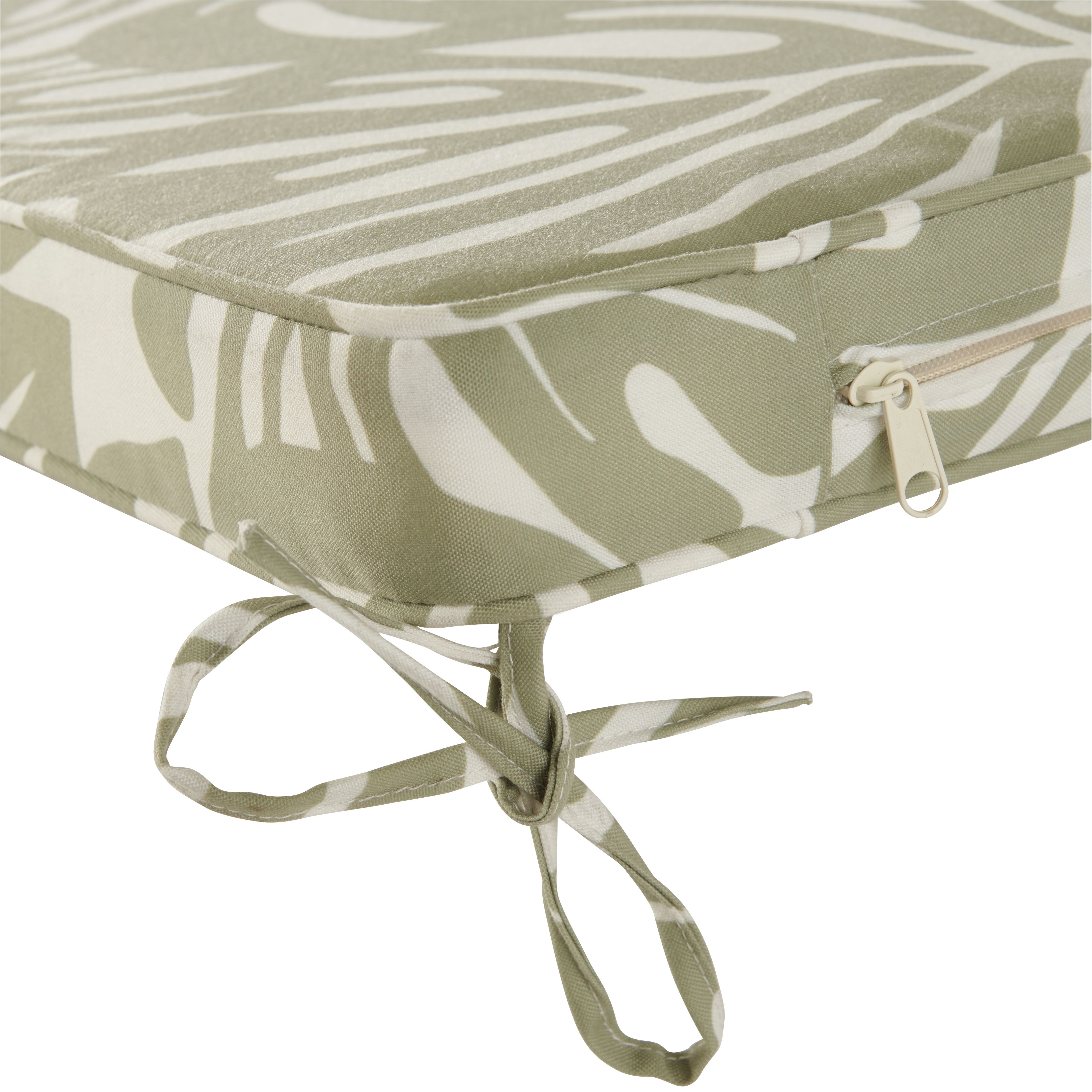 GoodHome Tiga Green tea leaf Floral Outdoor Bench cushion, (L)103.5cm x (W)48cm