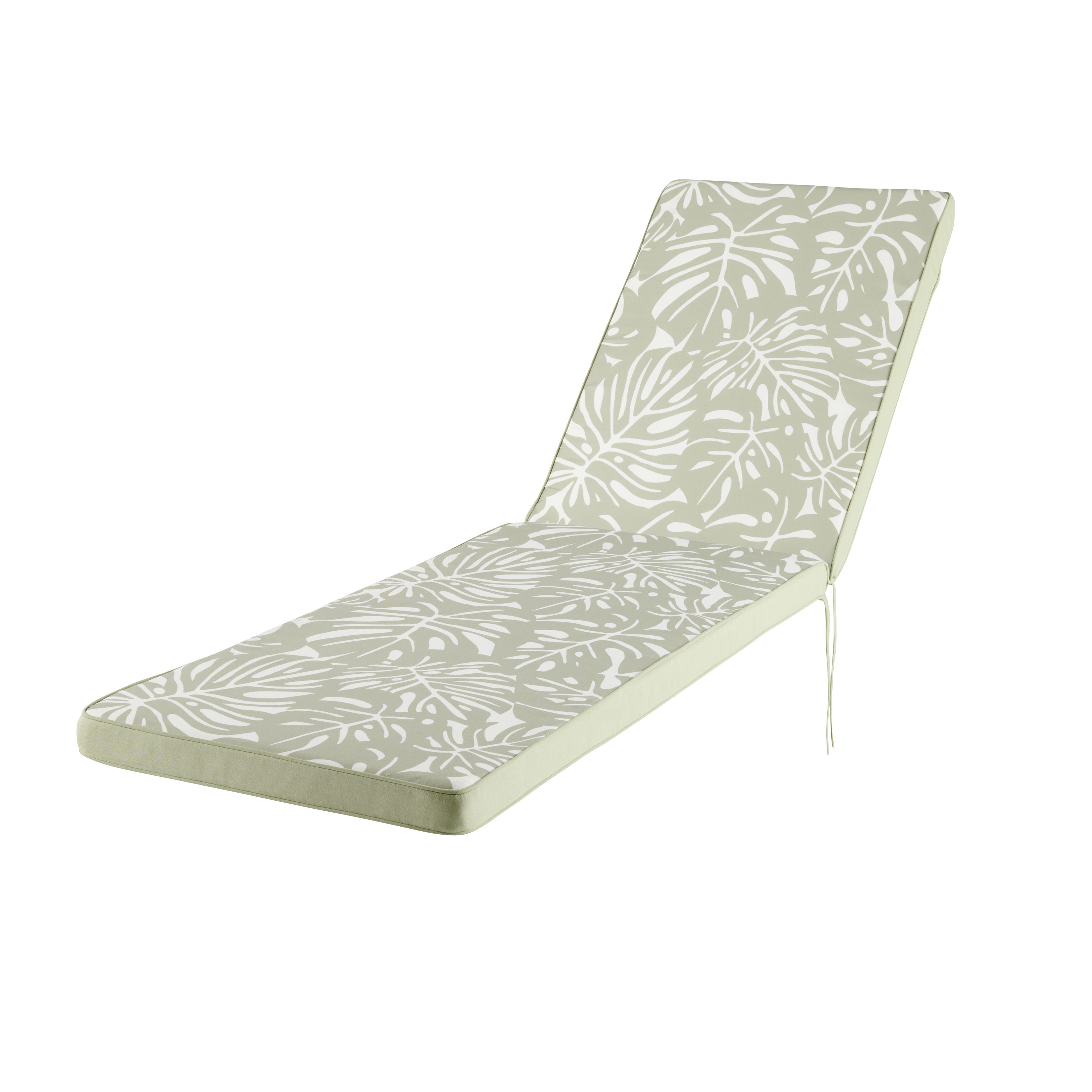 GoodHome Tiga Kaki green tea leaf Floral Outdoor Sunlounger cushion (L)190cm x (W)55cm
