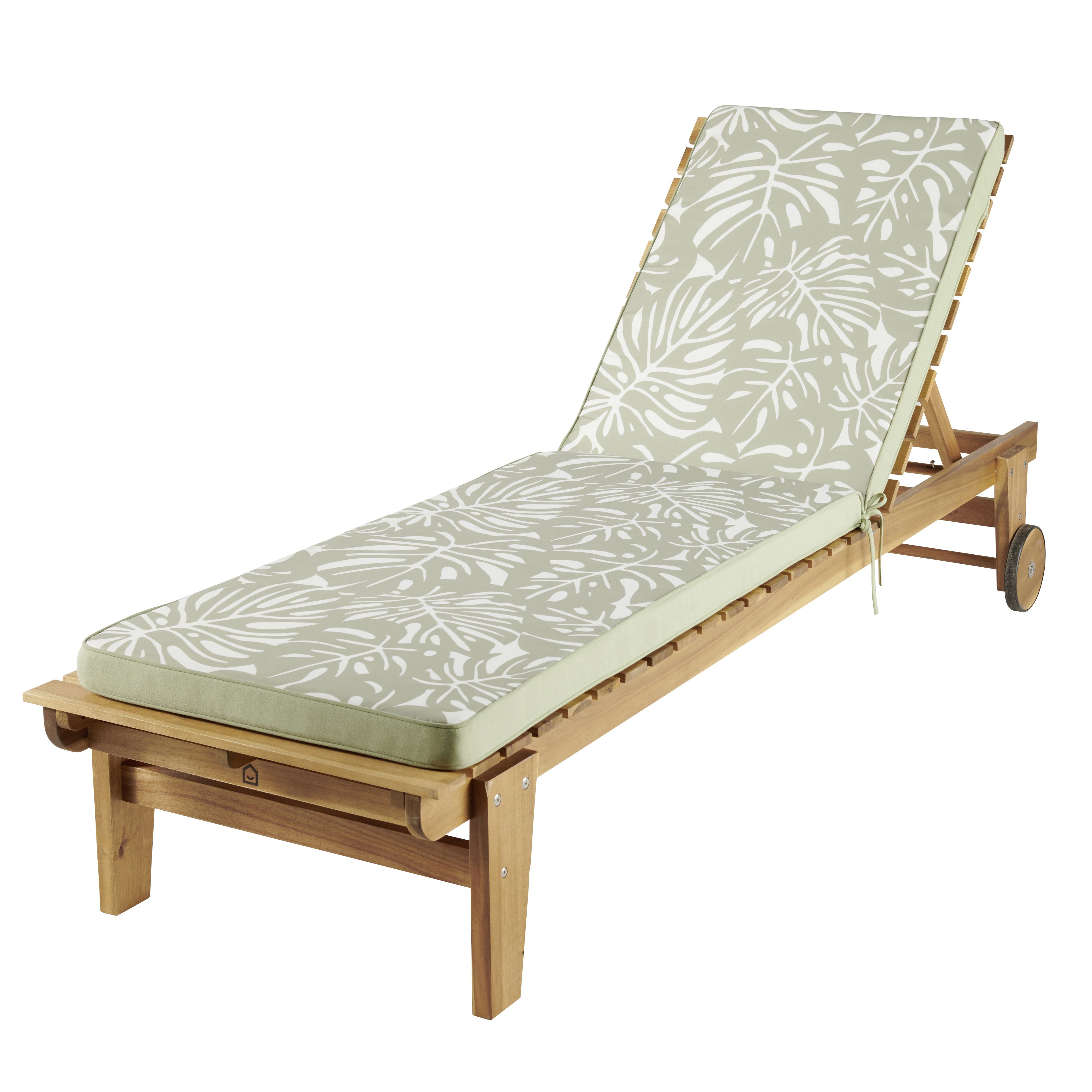 GoodHome Tiga Kaki green tea leaf Floral Outdoor Sunlounger cushion (L)190cm x (W)55cm
