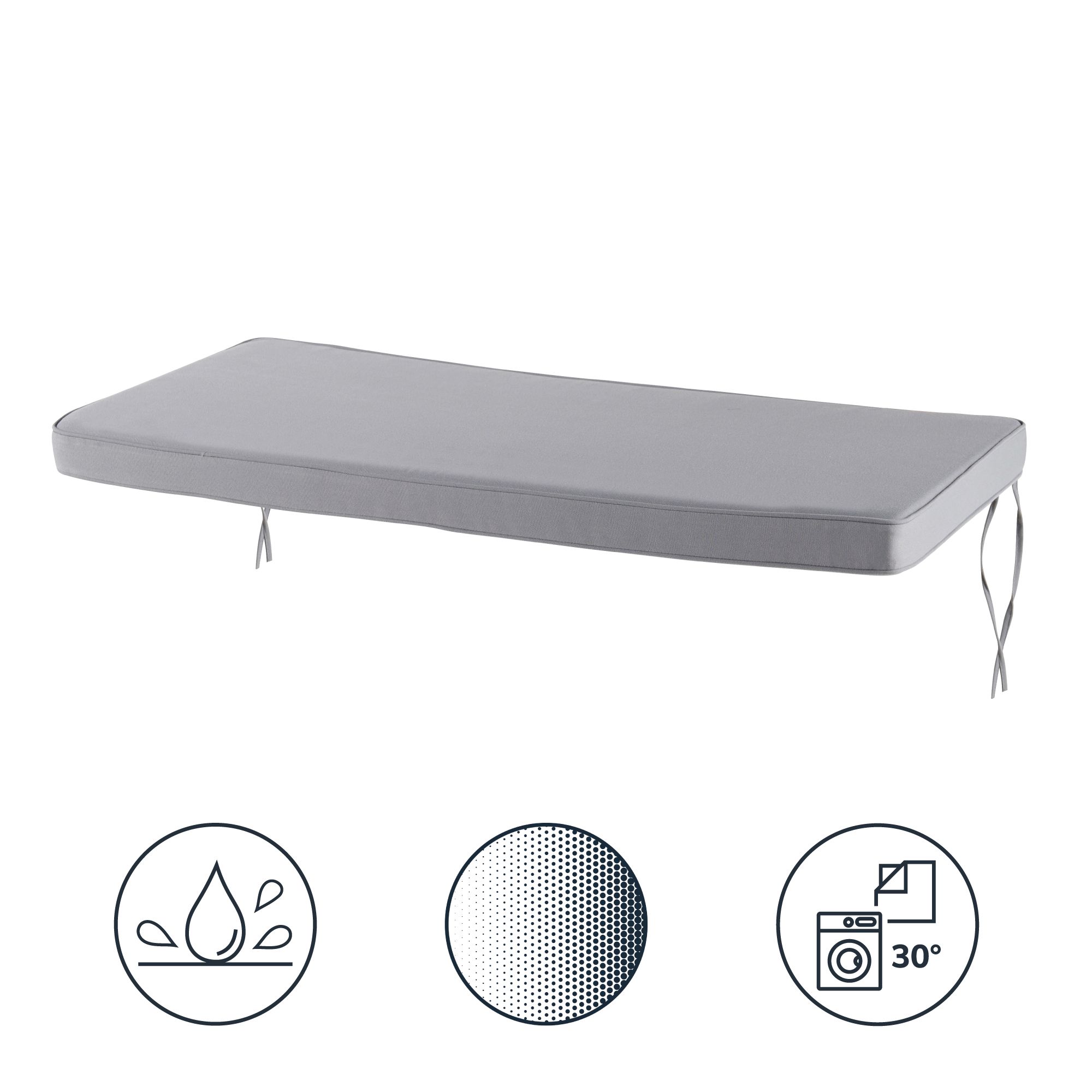 GoodHome Tiga Steel grey Outdoor Bench cushion, (L)103.5cm x (W)48cm