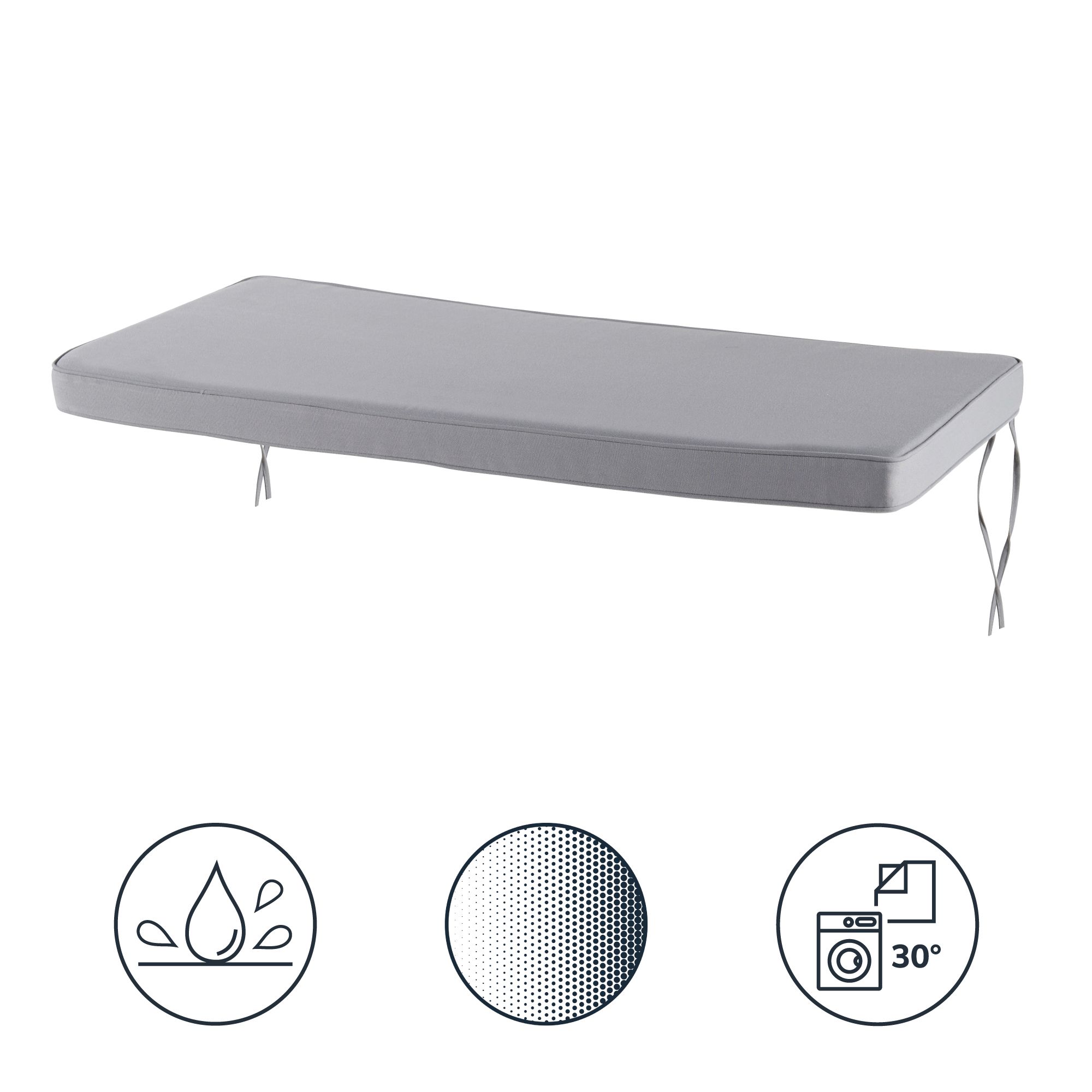 GoodHome Tiga Steel grey Plain Outdoor Bench cushion L 160cm x W