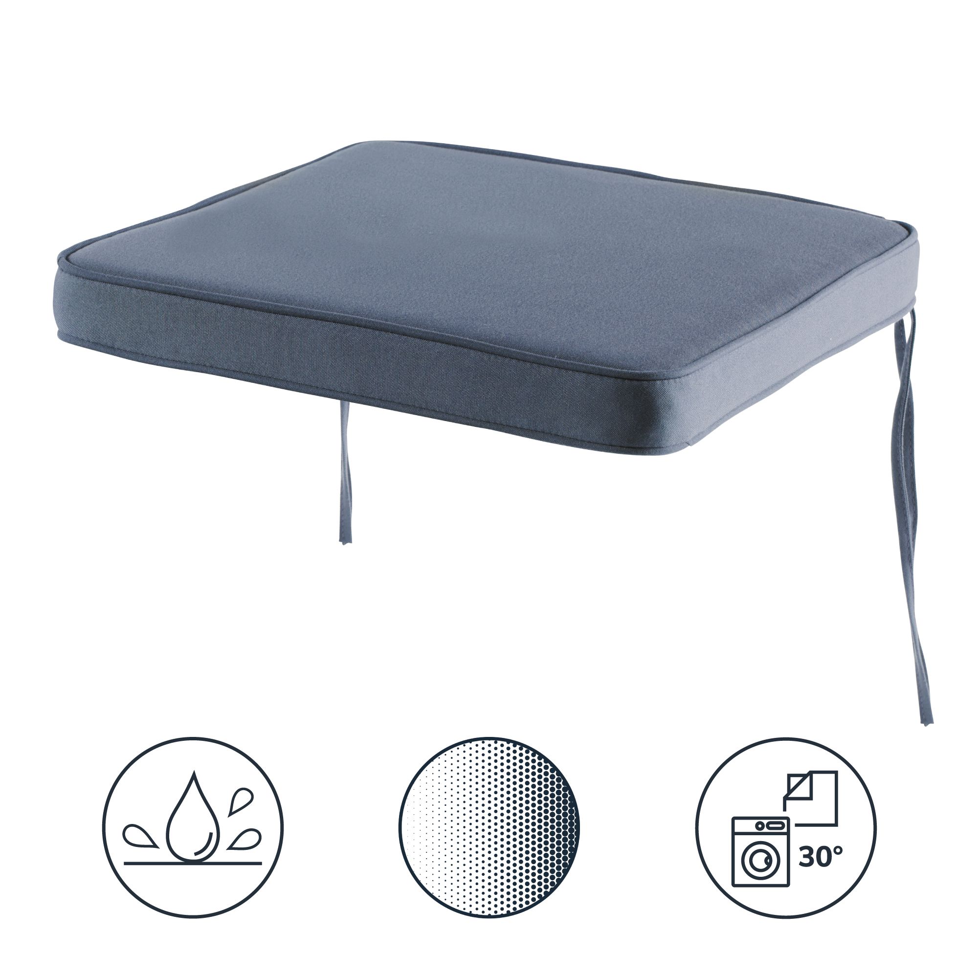GoodHome Tiga Steel grey Plain Seat pad (L)40cm x (W)40cm
