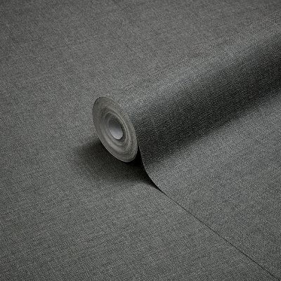 GoodHome Tille Dark grey Woven effect Textured Wallpaper