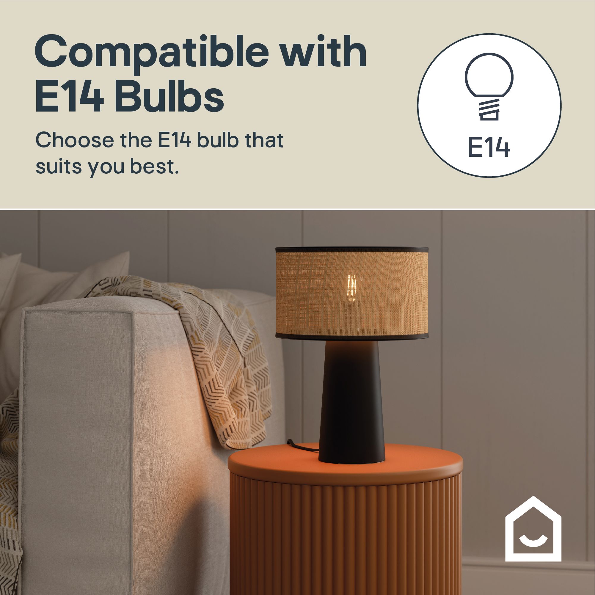 GoodHome Tolland Cylinder Matt Natural & Black Table lamp