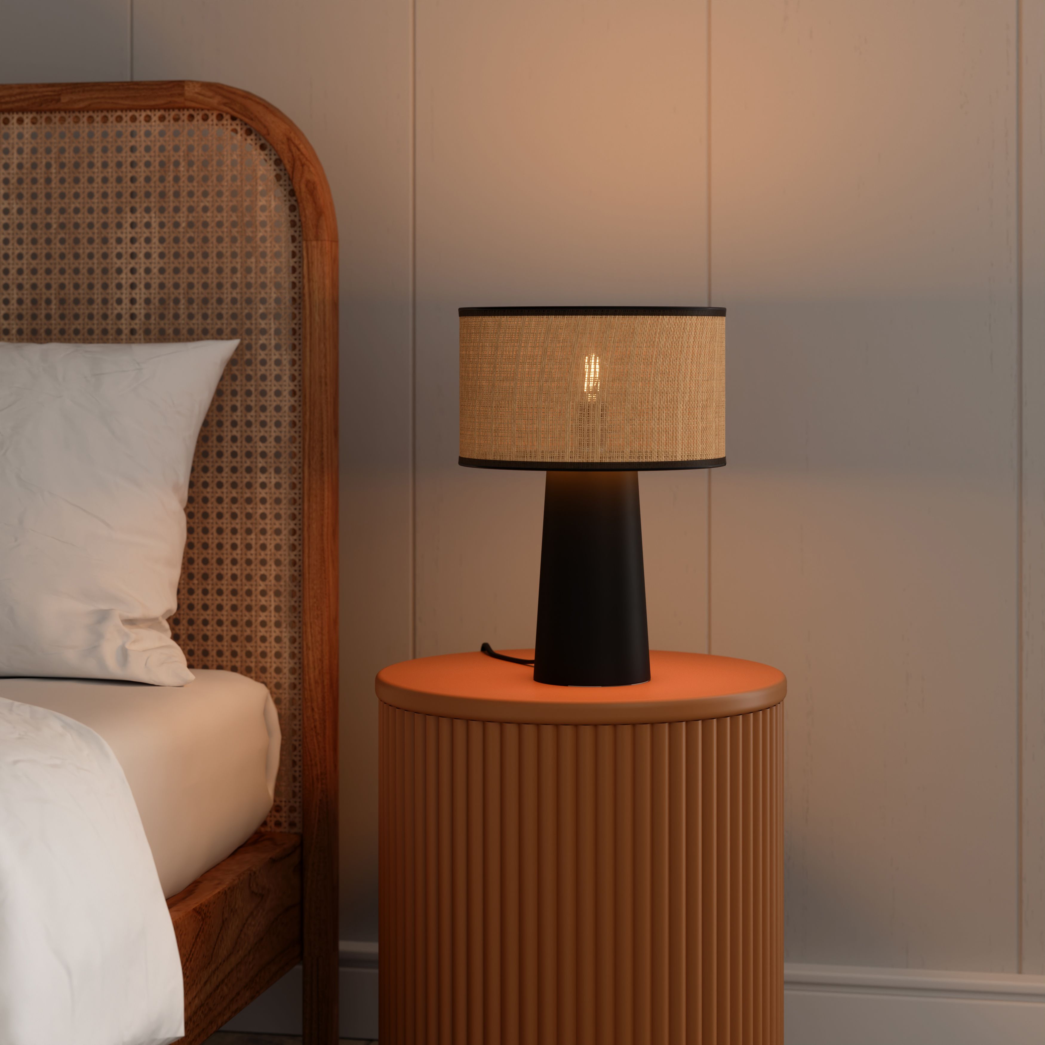 GoodHome Tolland Cylinder Matt Natural & Black Table lamp