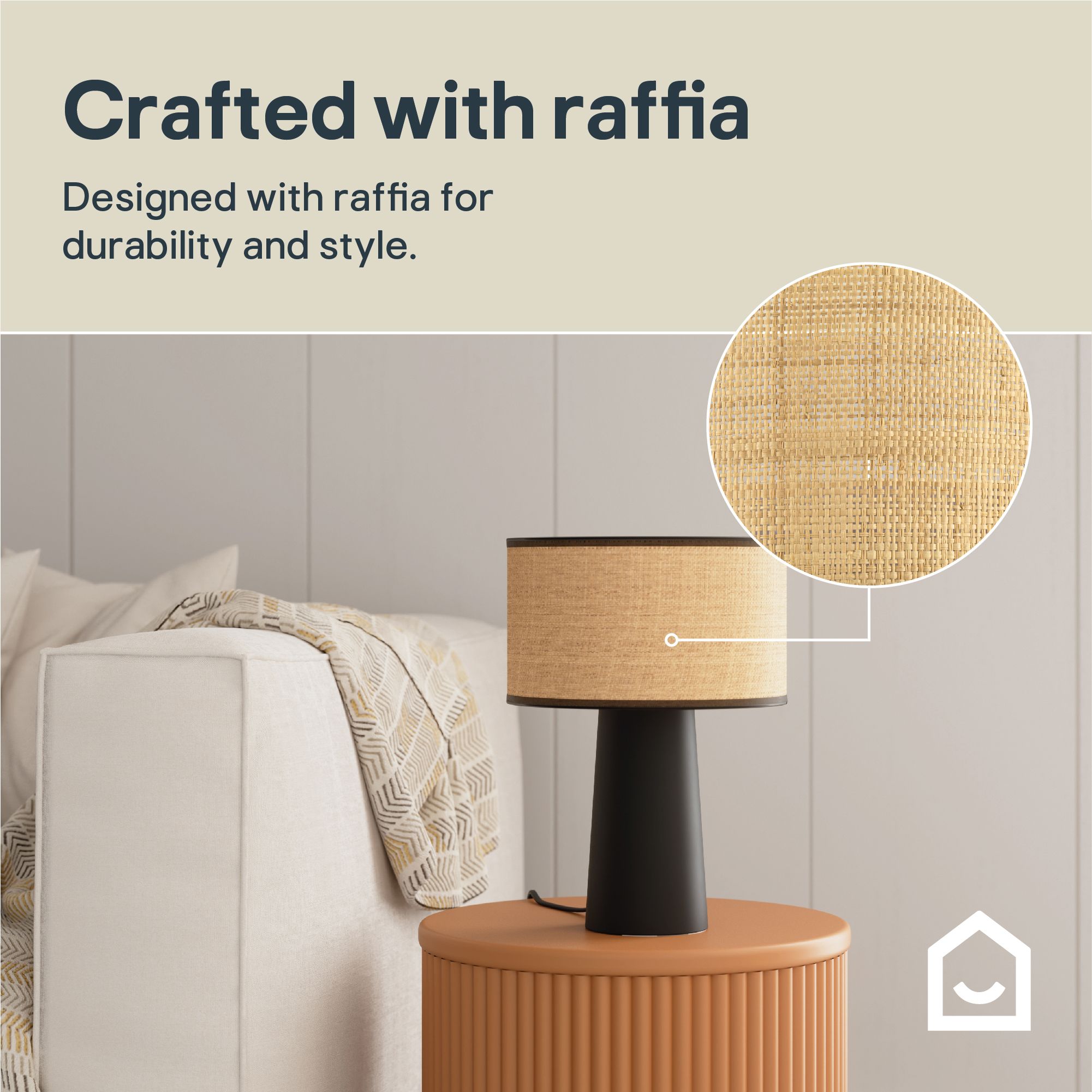 GoodHome Tolland Cylinder Matt Natural & Black Table lamp