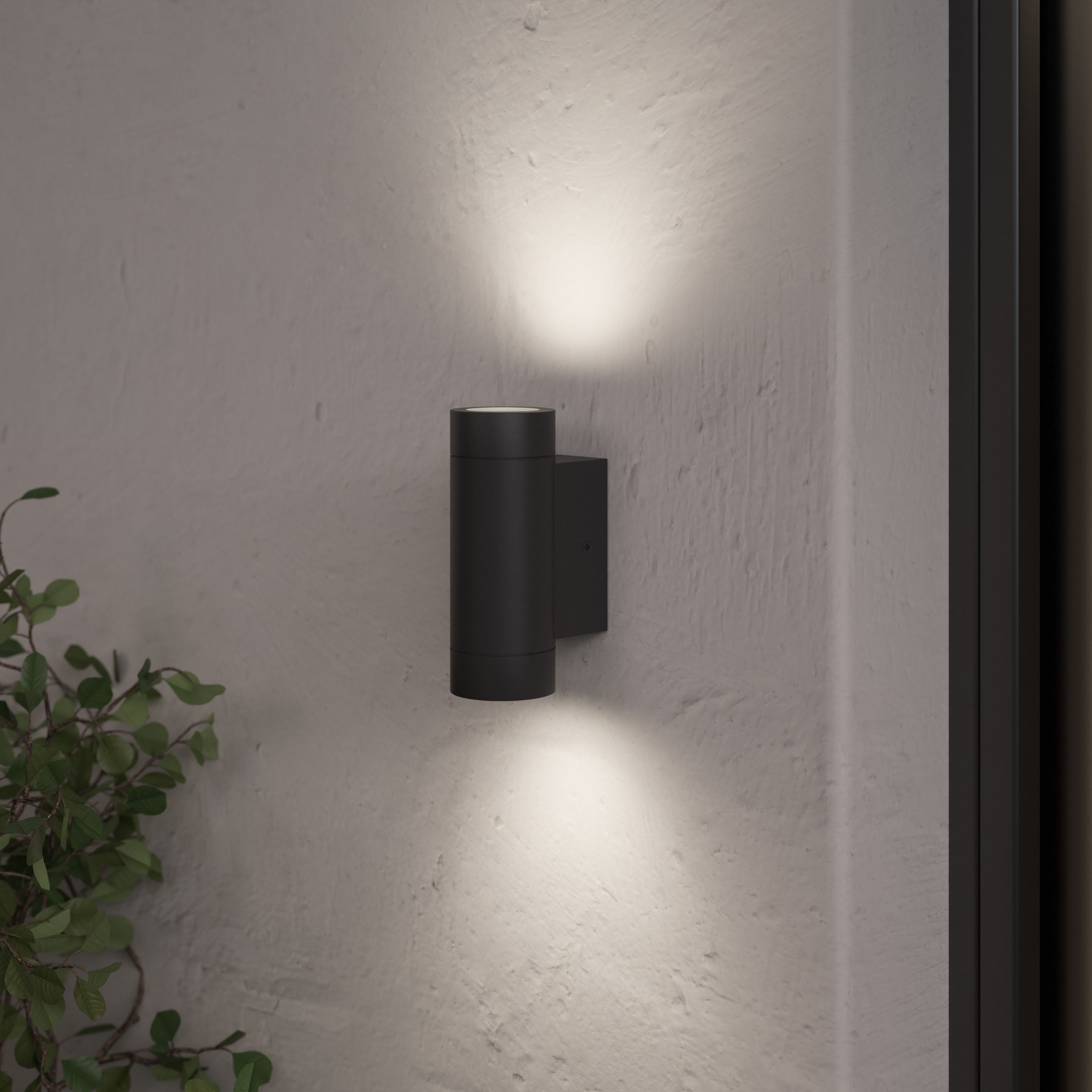 GoodHome Tongoa Fixed Matt Black Mains-powered Outdoor Double Wall light