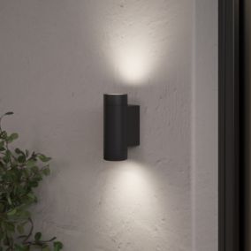 GoodHome Tongoa Fixed Matt Black Mains-powered Outdoor Double Wall light