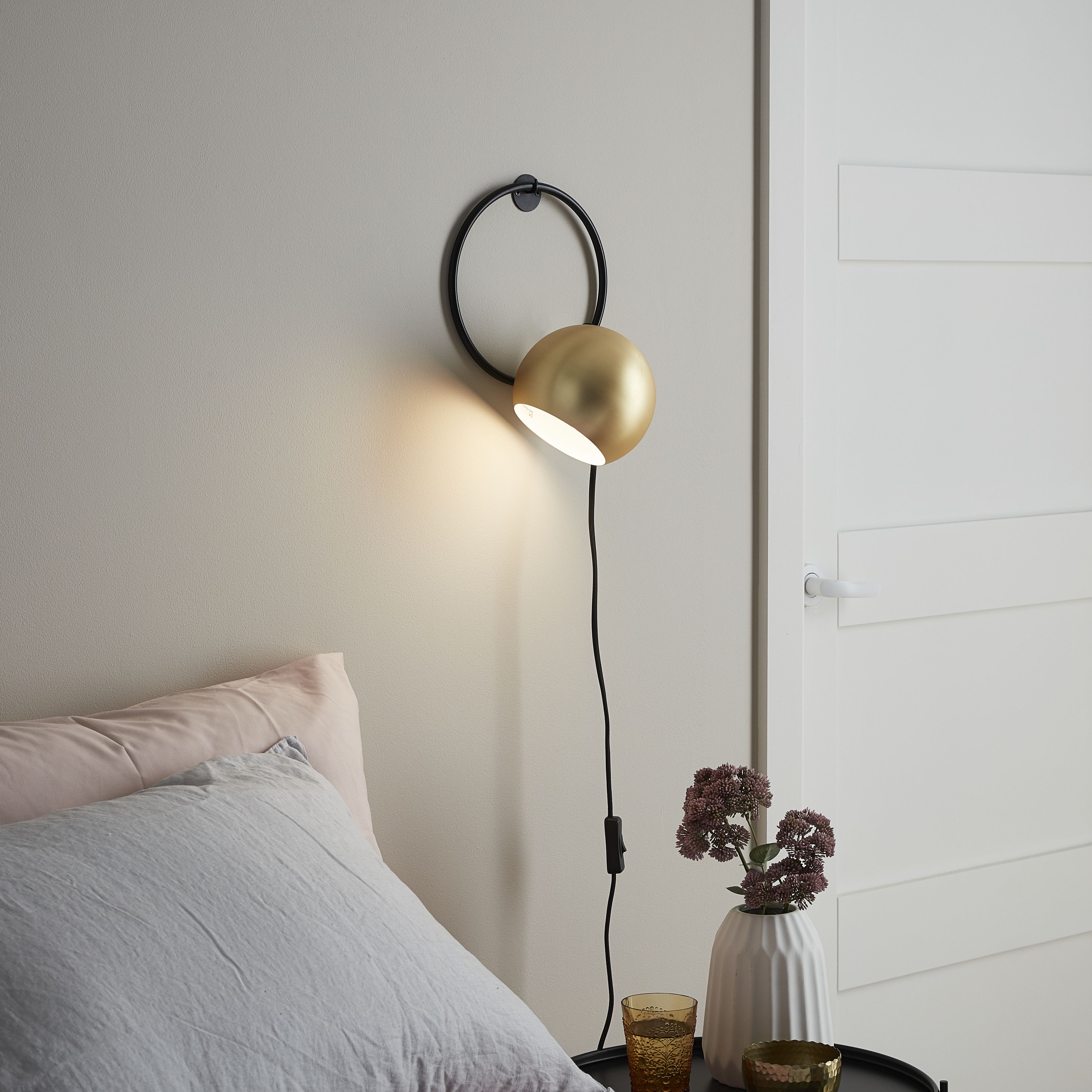 GoodHome Toroba Black Gold effect Plug-in Wall light